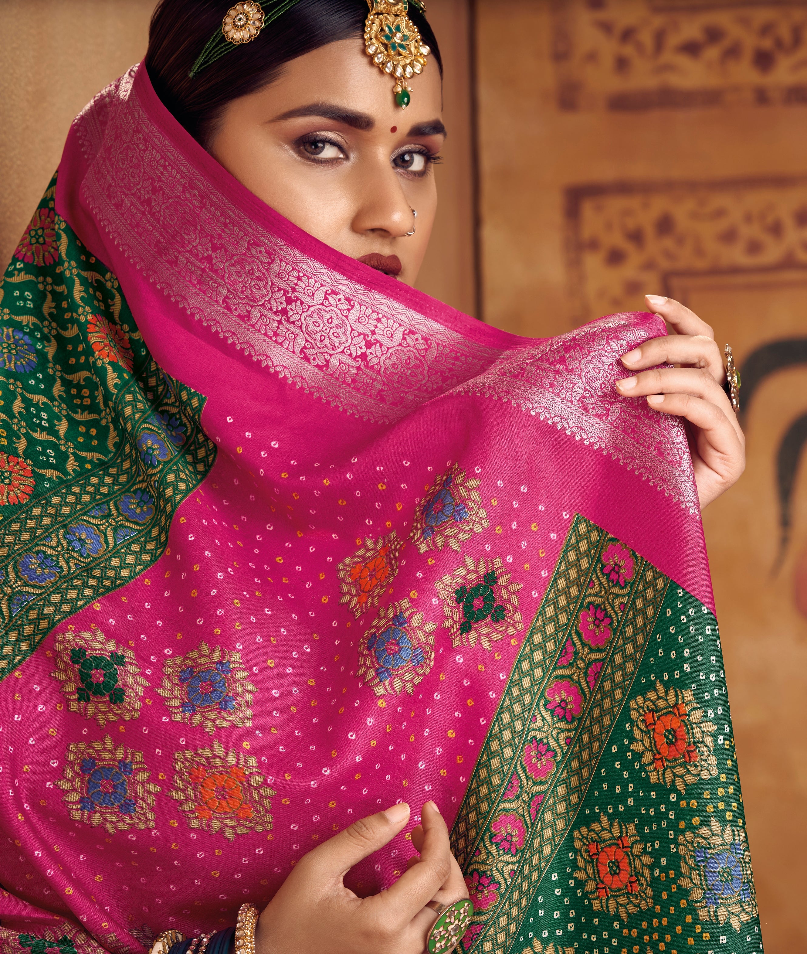 Green and Pink Color Bhagalpuri Silk Saree  -Darshik Collection YF#22114