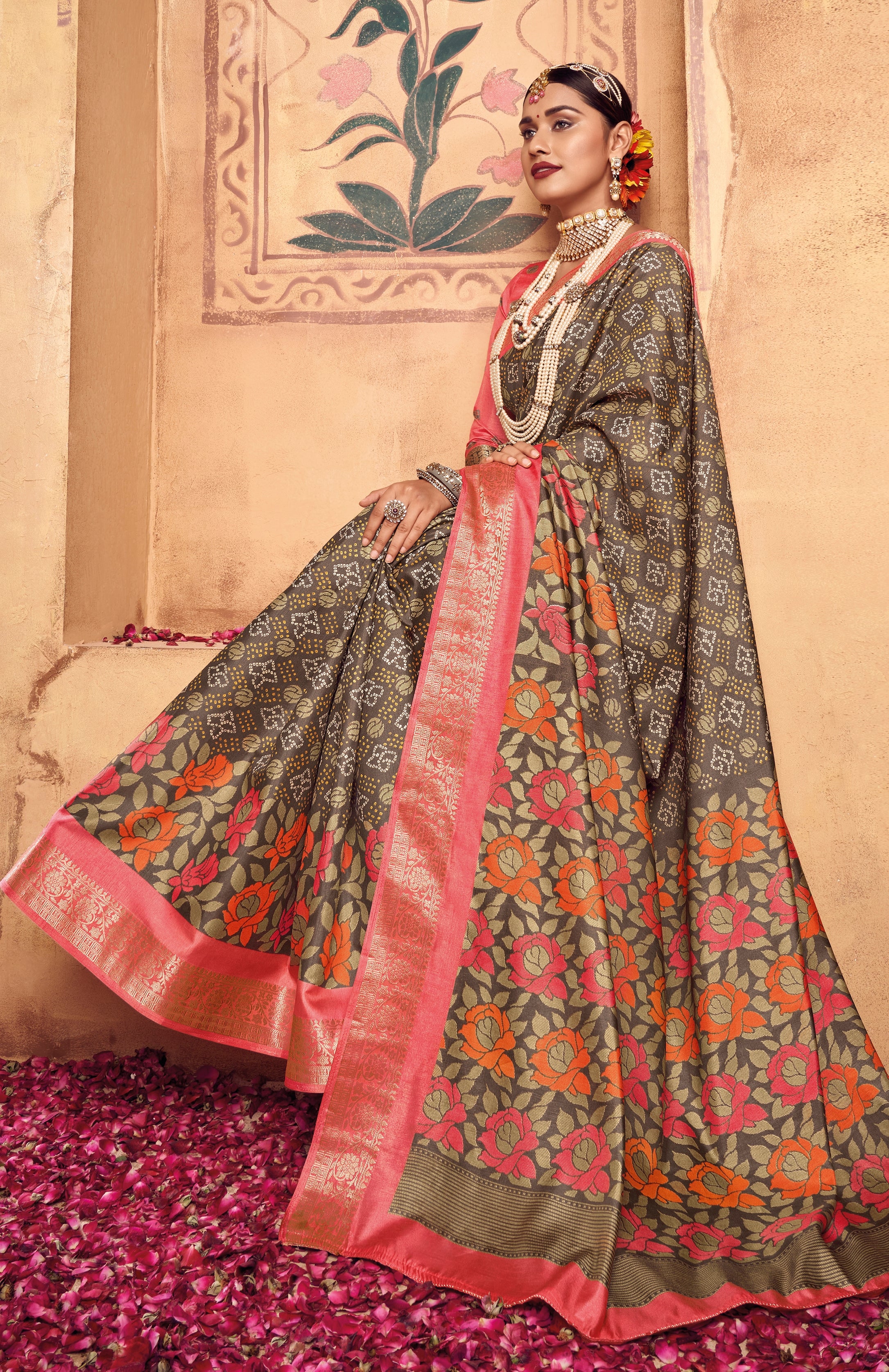 Grey Color Bhagalpuri Silk Saree  -Darshik Collection YF#22115