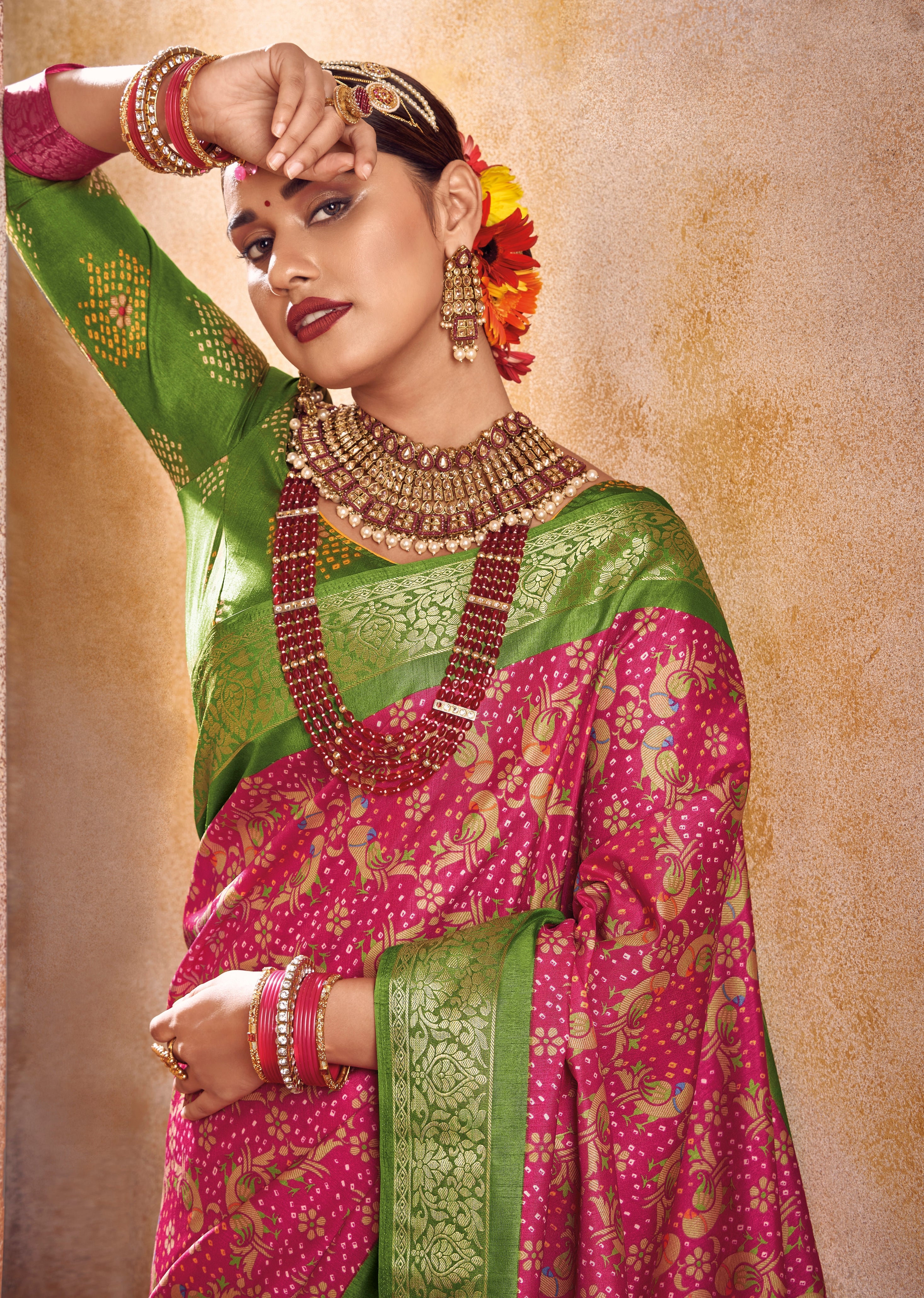 Pink and Green Color Bhagalpuri Silk Saree  -Darshik Collection YF#22116