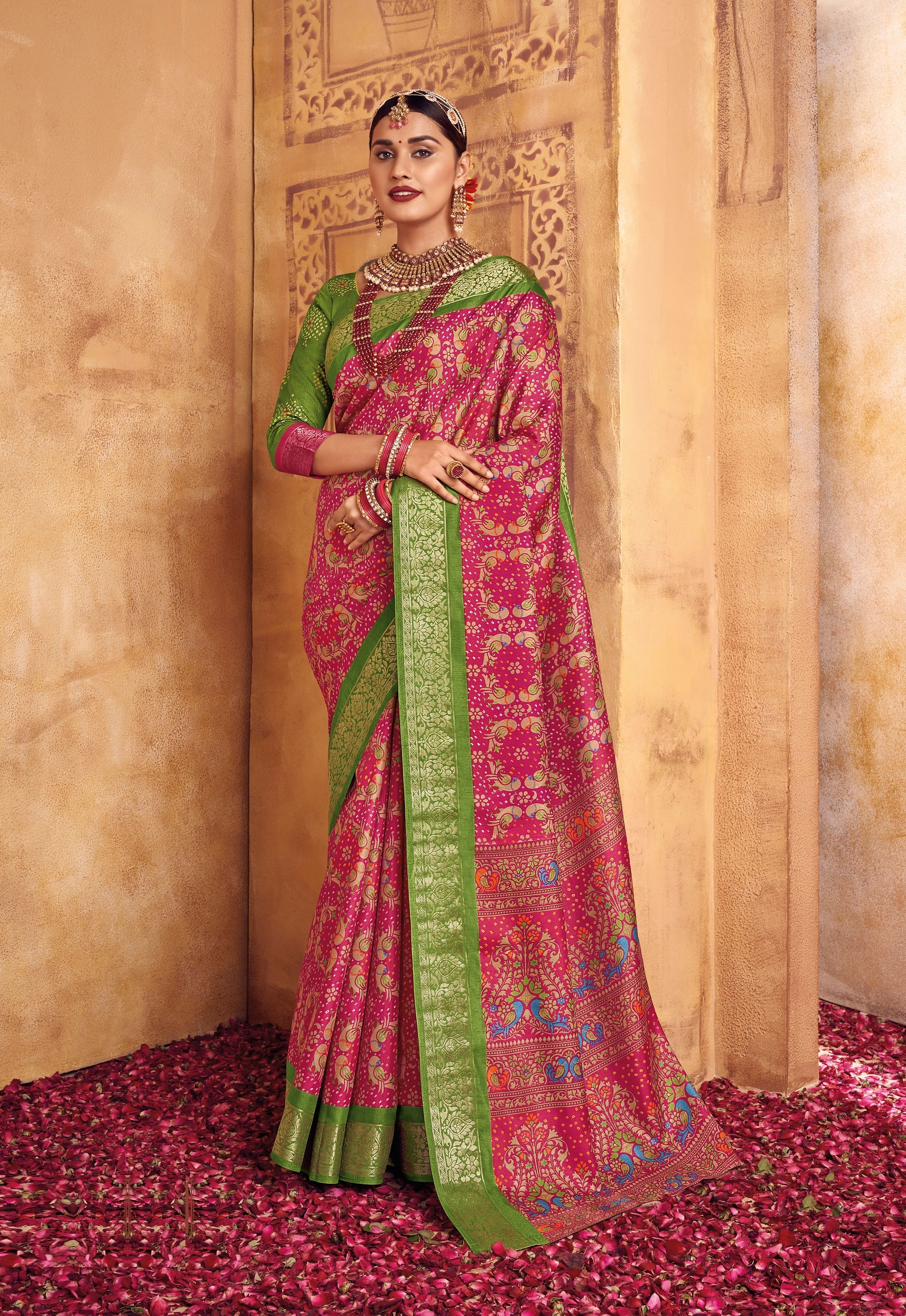 Pink and Green Color Bhagalpuri Silk Saree  -Darshik Collection YF#22116