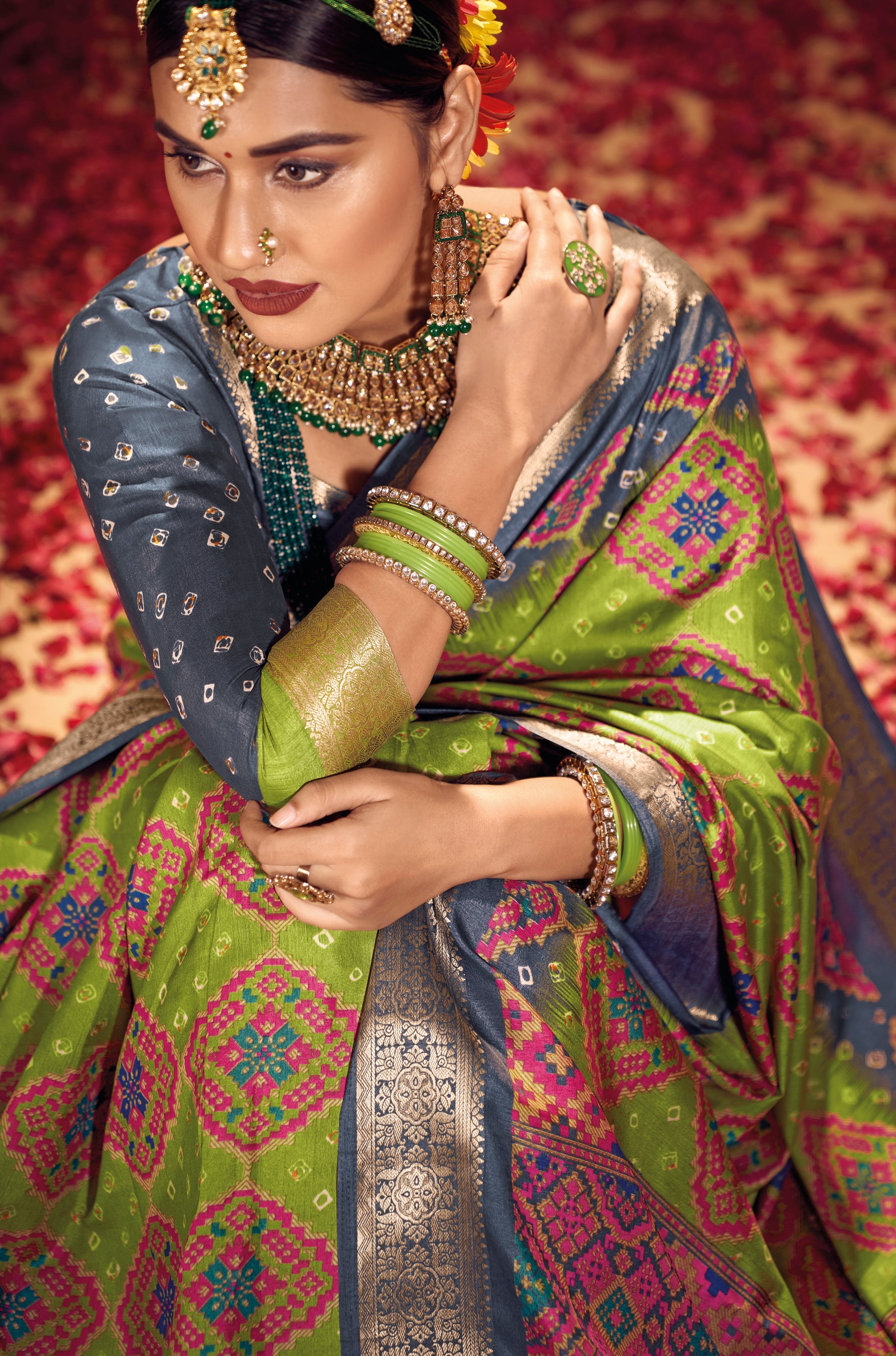 Green and Grey Color Bhagalpuri Silk Saree  -Darshik Collection YF#22117