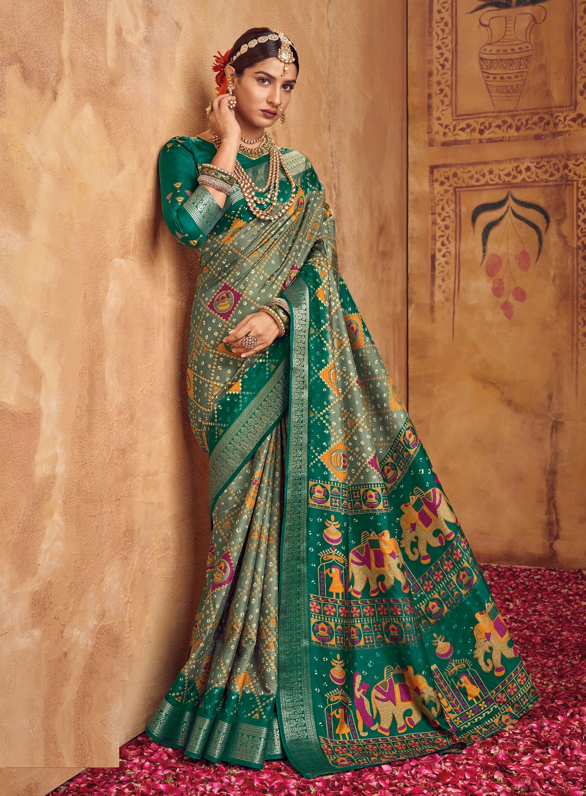 Green Color Bhagalpuri Silk Saree  -Darshik Collection YF#22119