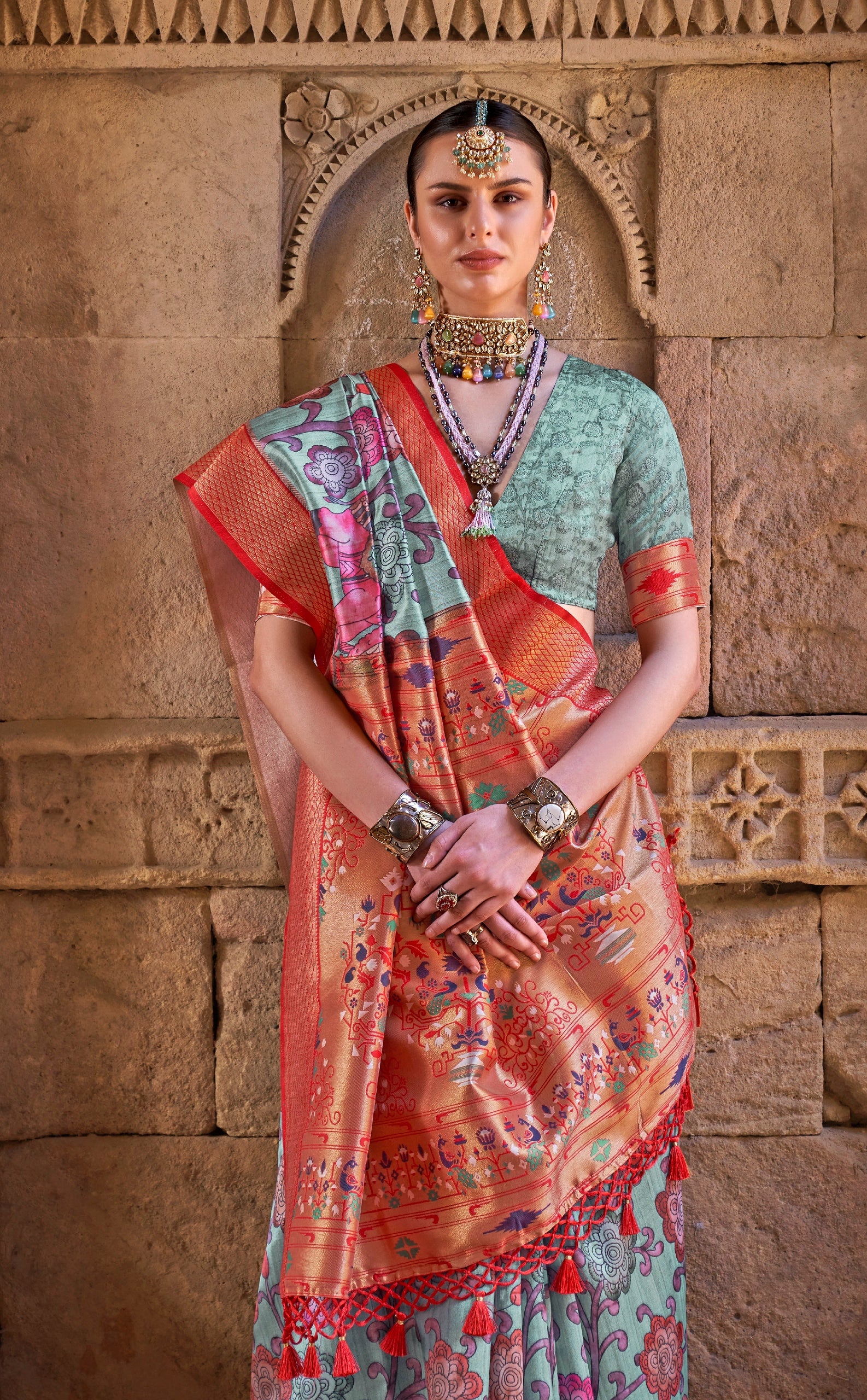 Multi Color Digital Printed Paithani Silk Saree -Shavan  Collection YF#24154