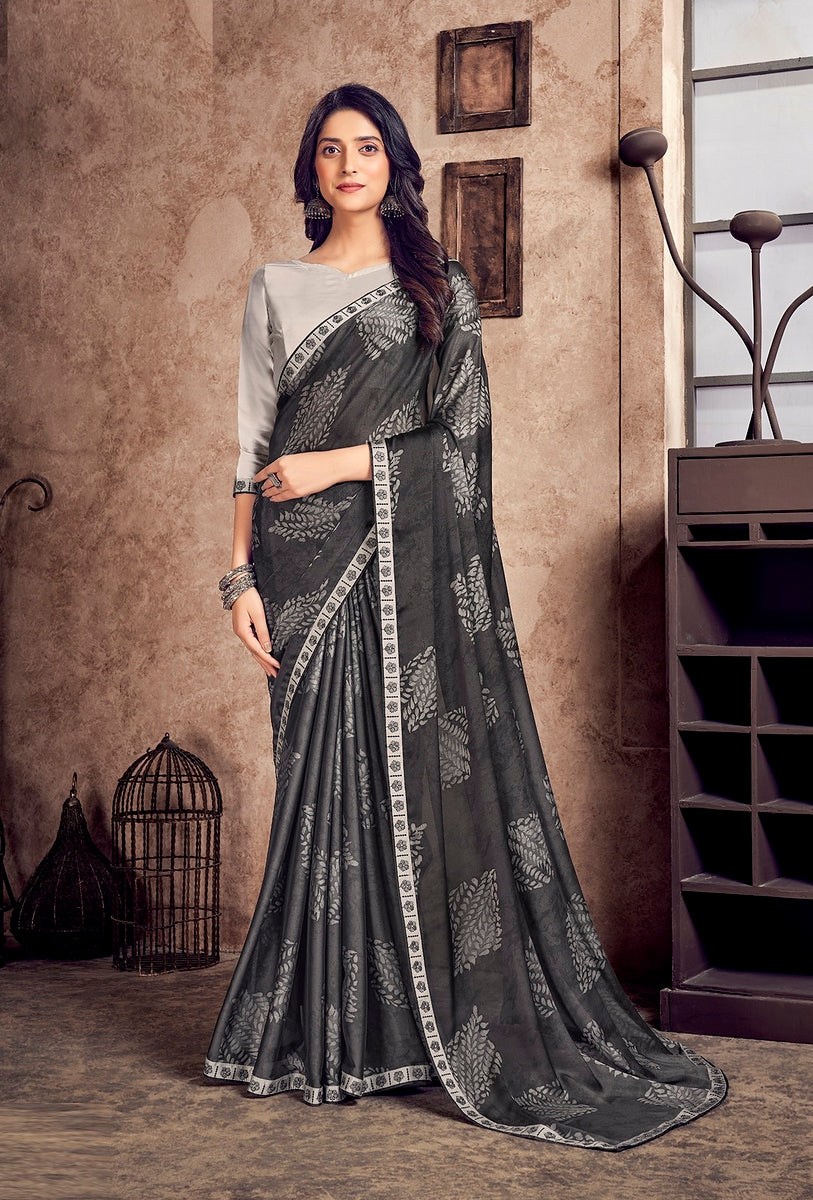 Charcoal Grey Color Georgette Silk Saree -  Akvira  Collection YF#24326
