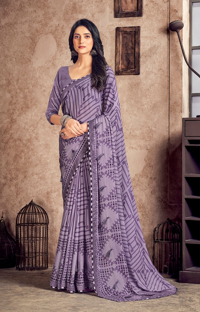 Lilac Color Georgette Silk Saree -  Akvira  Collection YF#24329