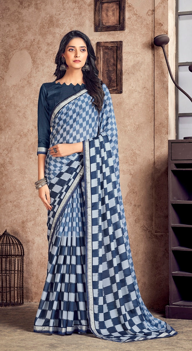 Grey and Blue Color Georgette Silk Saree -  Akvira  Collection YF#24332
