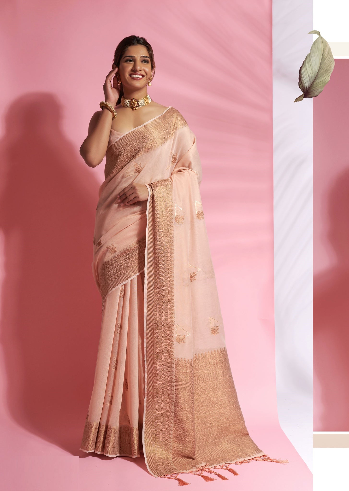 Powder Peach Color Modal Cotton   Traditional Wear Silk Saree -Zareena  Collection YF#22896