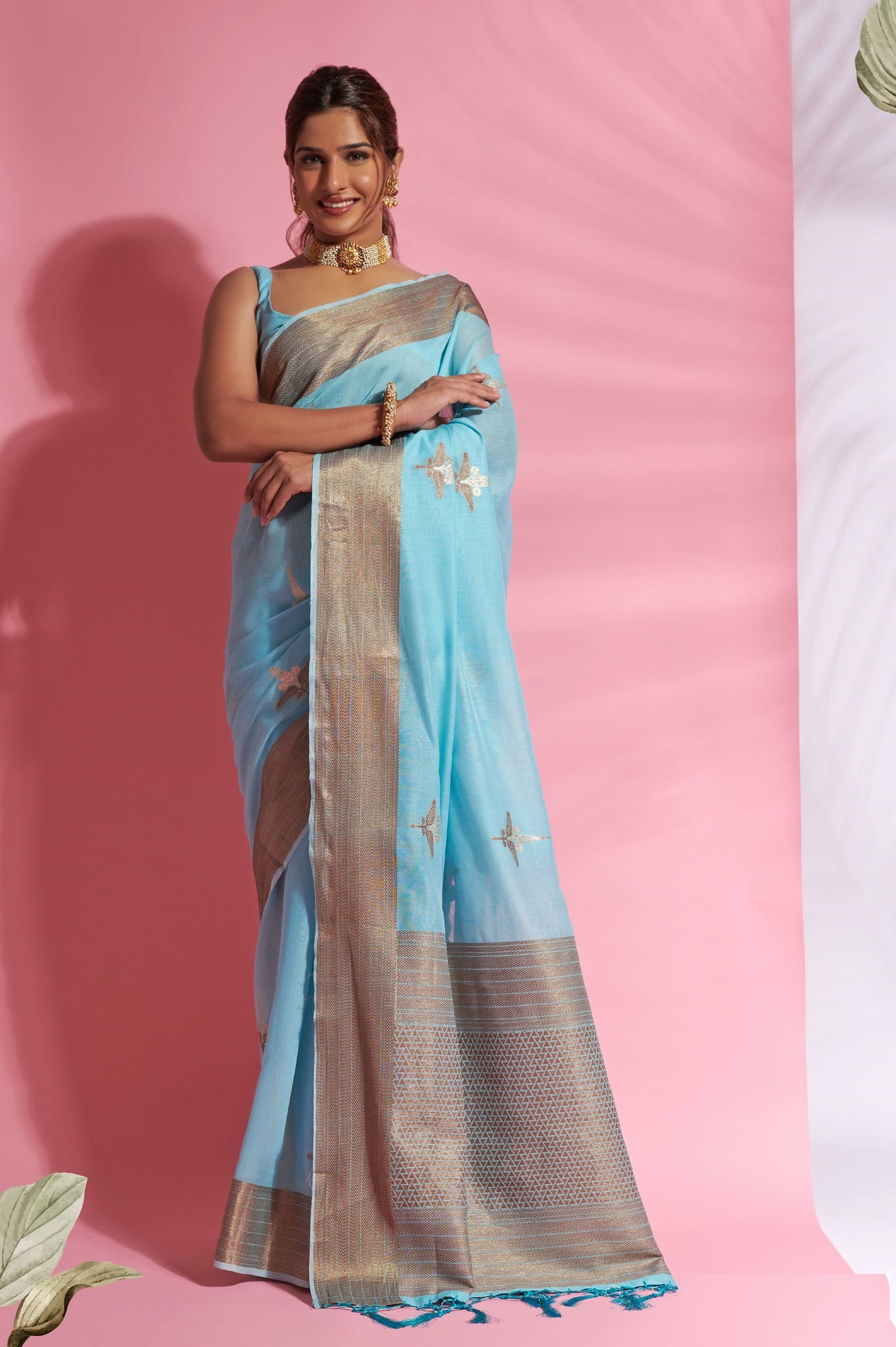 Blue Color Modal Cotton   Traditional Wear Silk Saree -Zareena  Collection YF#22900