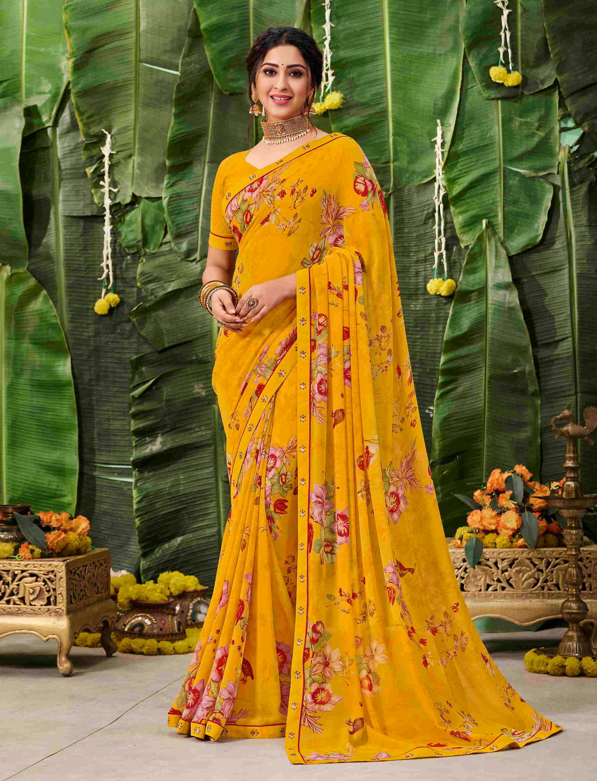 Yellow Color Georgette Saree  - Maghi  Collection YF#19967 - YellowFashion.in by Ozone Shield