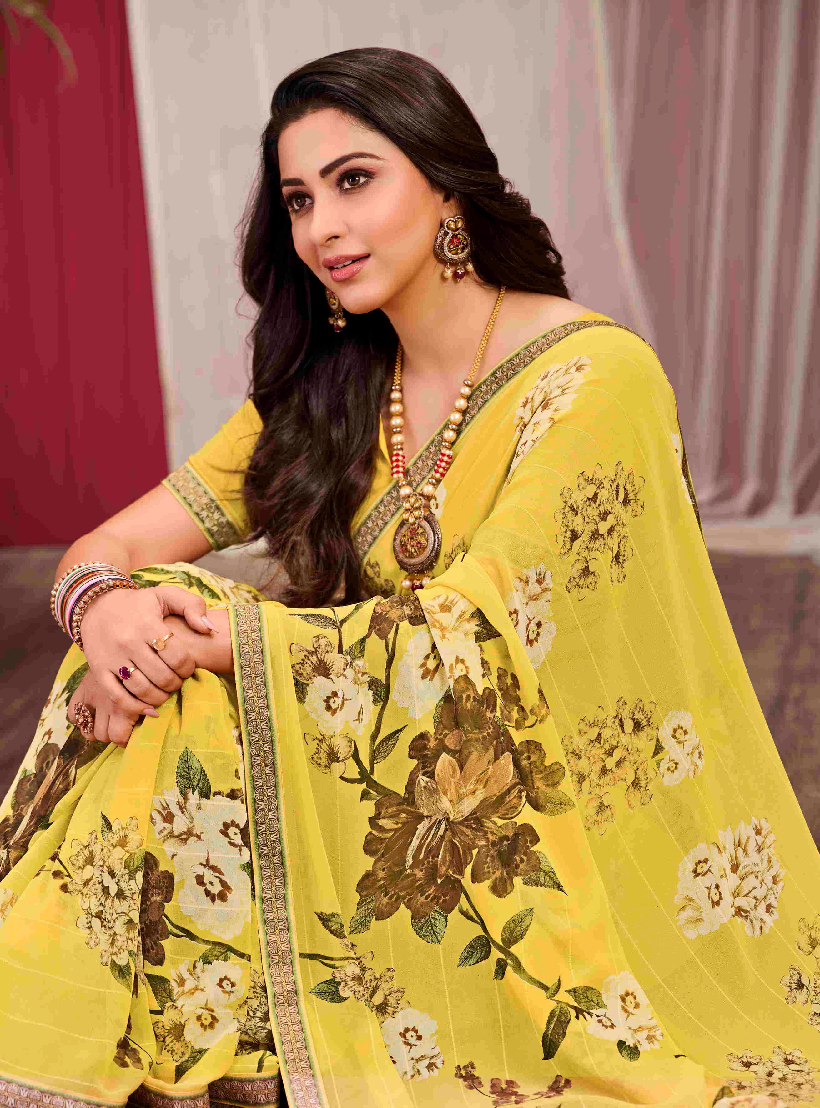 Yellow Color Georgette Saree  - Maghi  Collection YF#19974 - YellowFashion.in by Ozone Shield