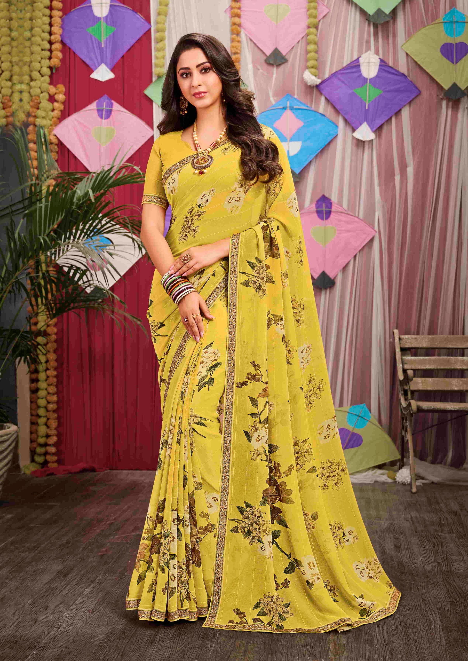 Yellow Color Georgette Saree  - Maghi  Collection YF#19974 - YellowFashion.in by Ozone Shield