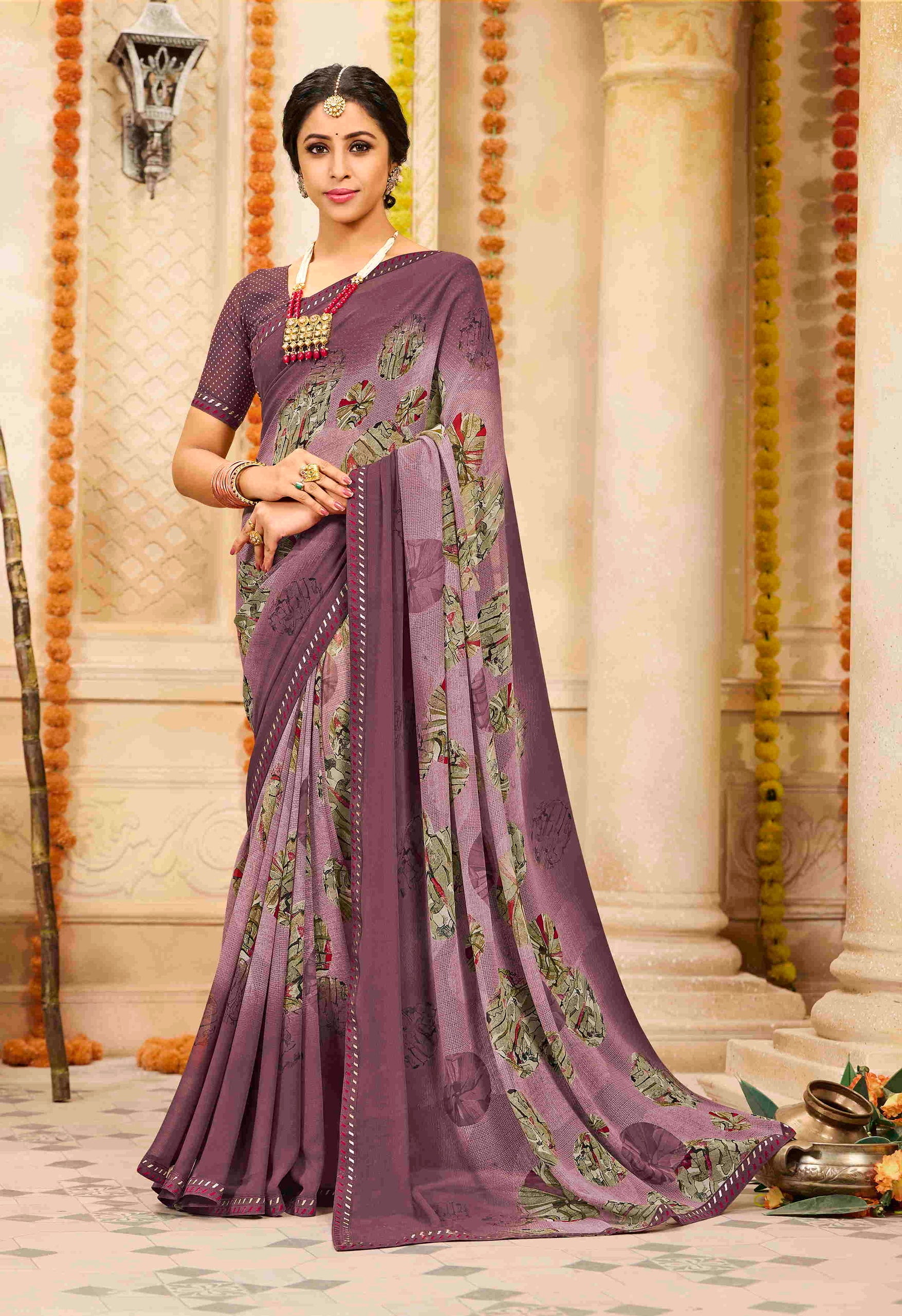Plum and Purple Color Georgette Saree  - Maghi  Collection YF#19978 - YellowFashion.in by Ozone Shield