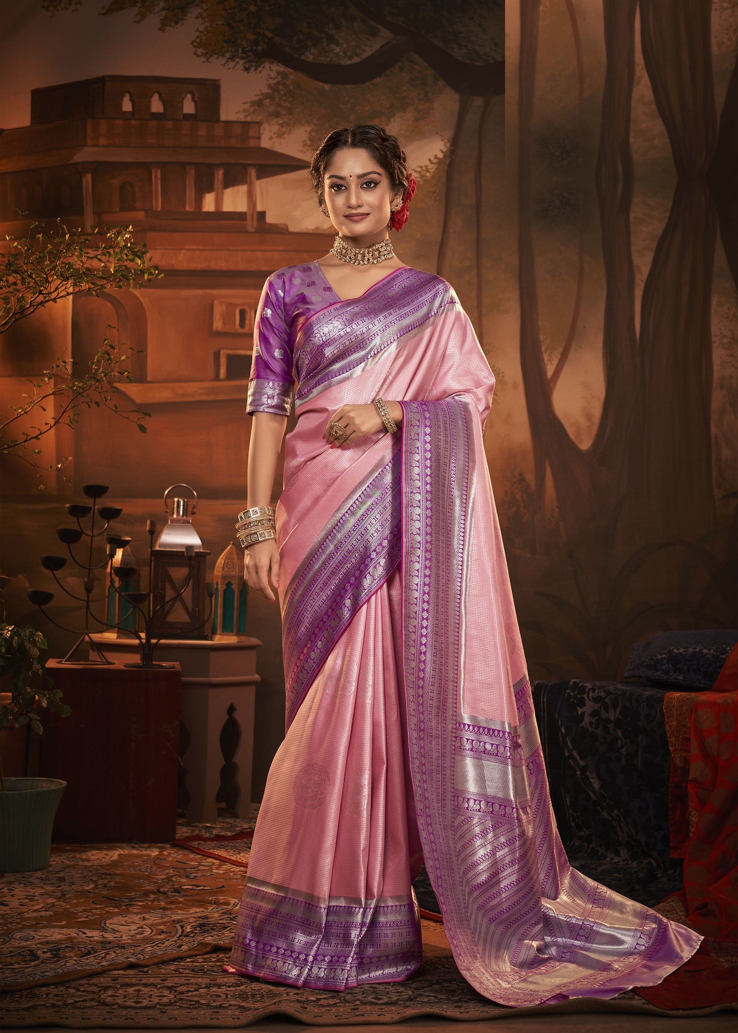 Pink and Purple Color Kanchivaram Silk   Traditional Wear Silk Saree -Barkhaa Collection YF#22903
