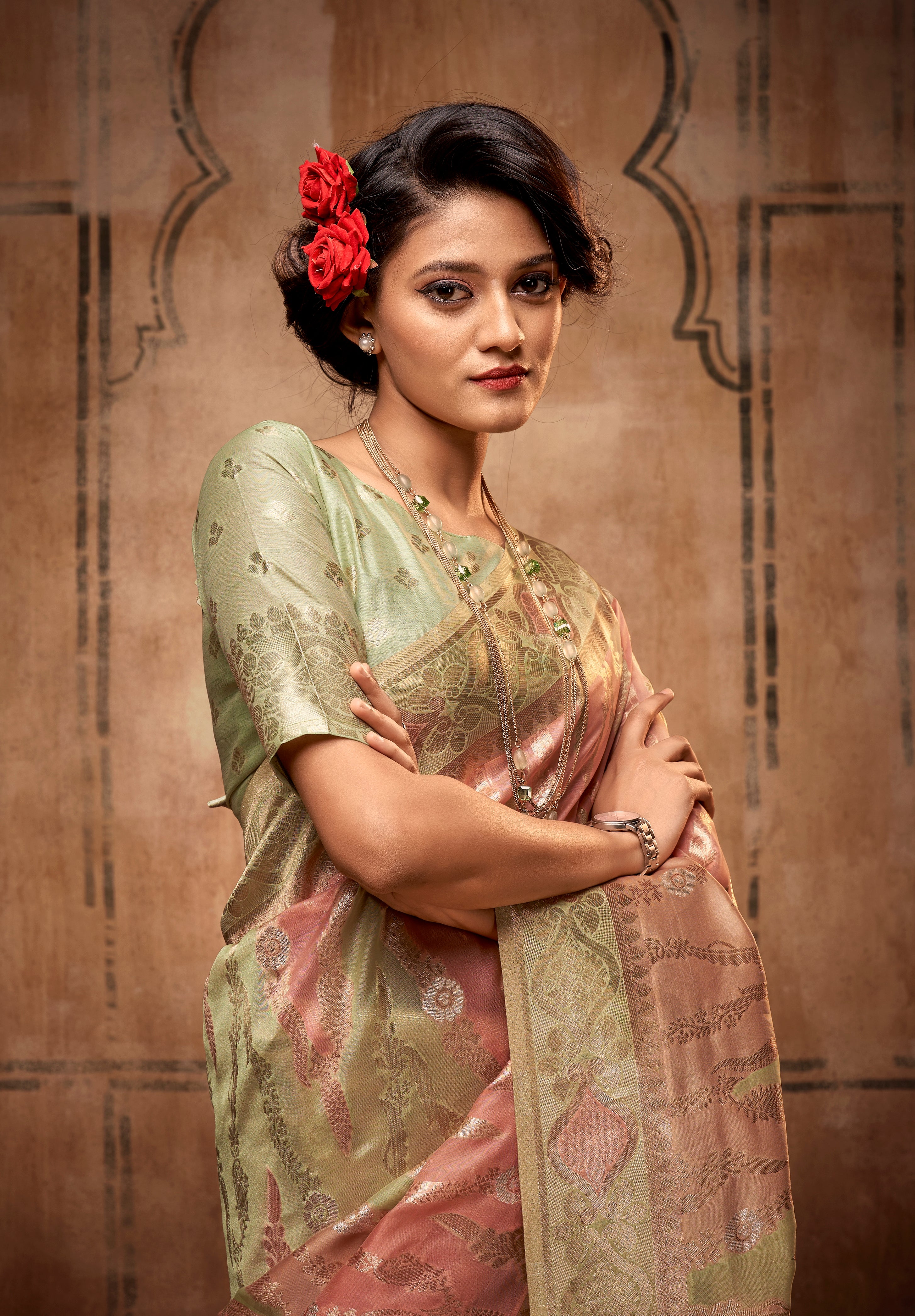 Green and Pink Color Organza Silk with Zari Weaving Saree - Arhan  Collection YF#22946