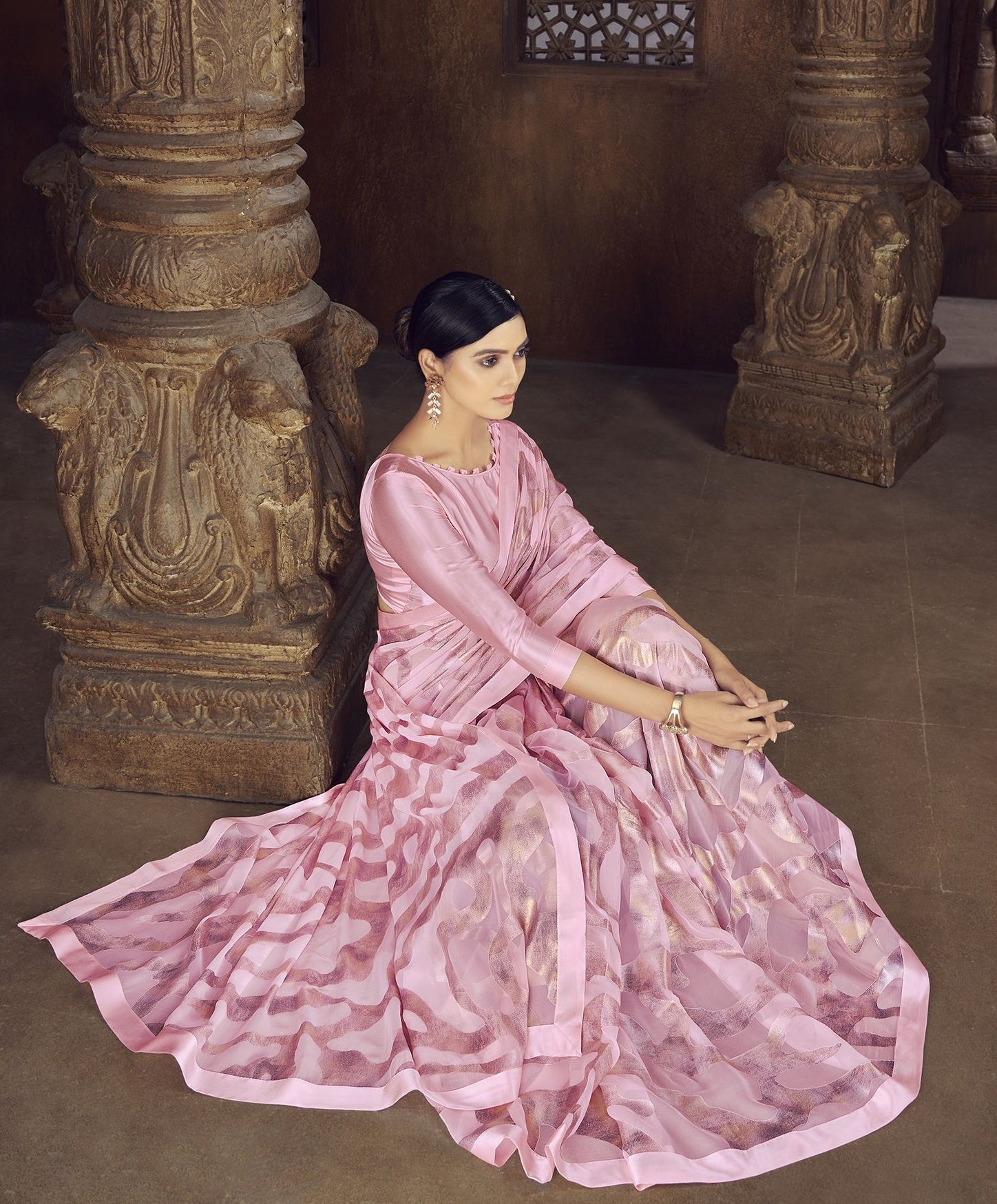Pink Color Brasso Foil Print Saree - Shanvi  Collection YF#23008