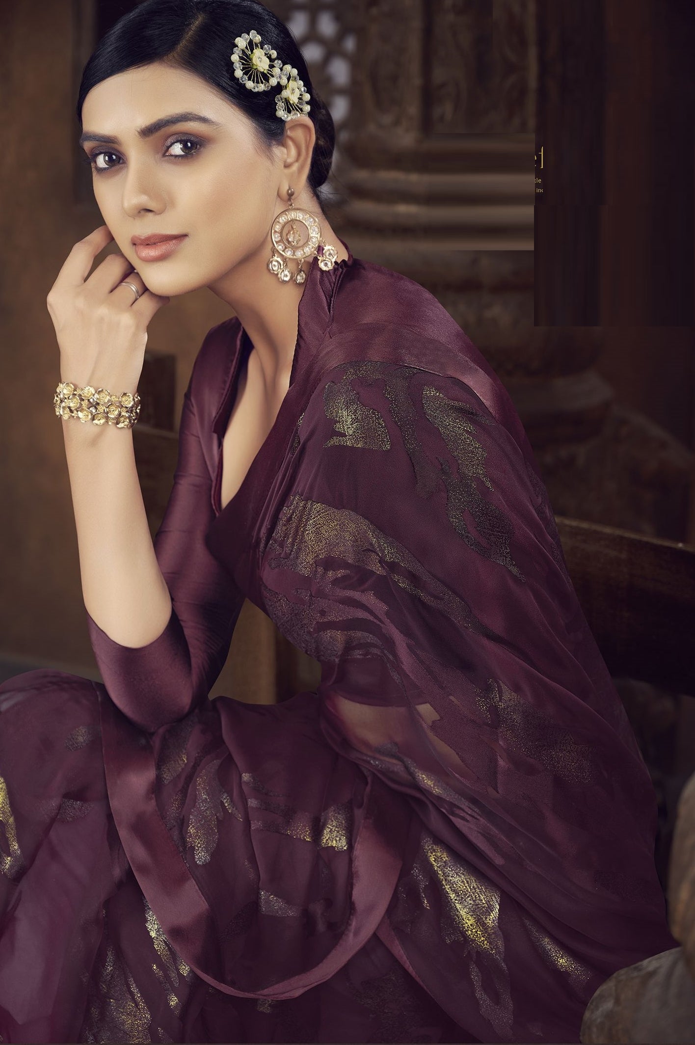 Purple Color Brasso Foil Print Saree - Shanvi  Collection YF#23017