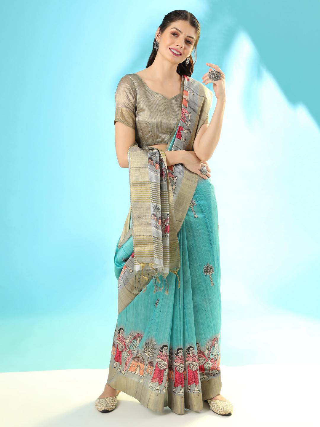 Firozi Color Soft Tussar Silk Saree -Nadia Collection YF#22466