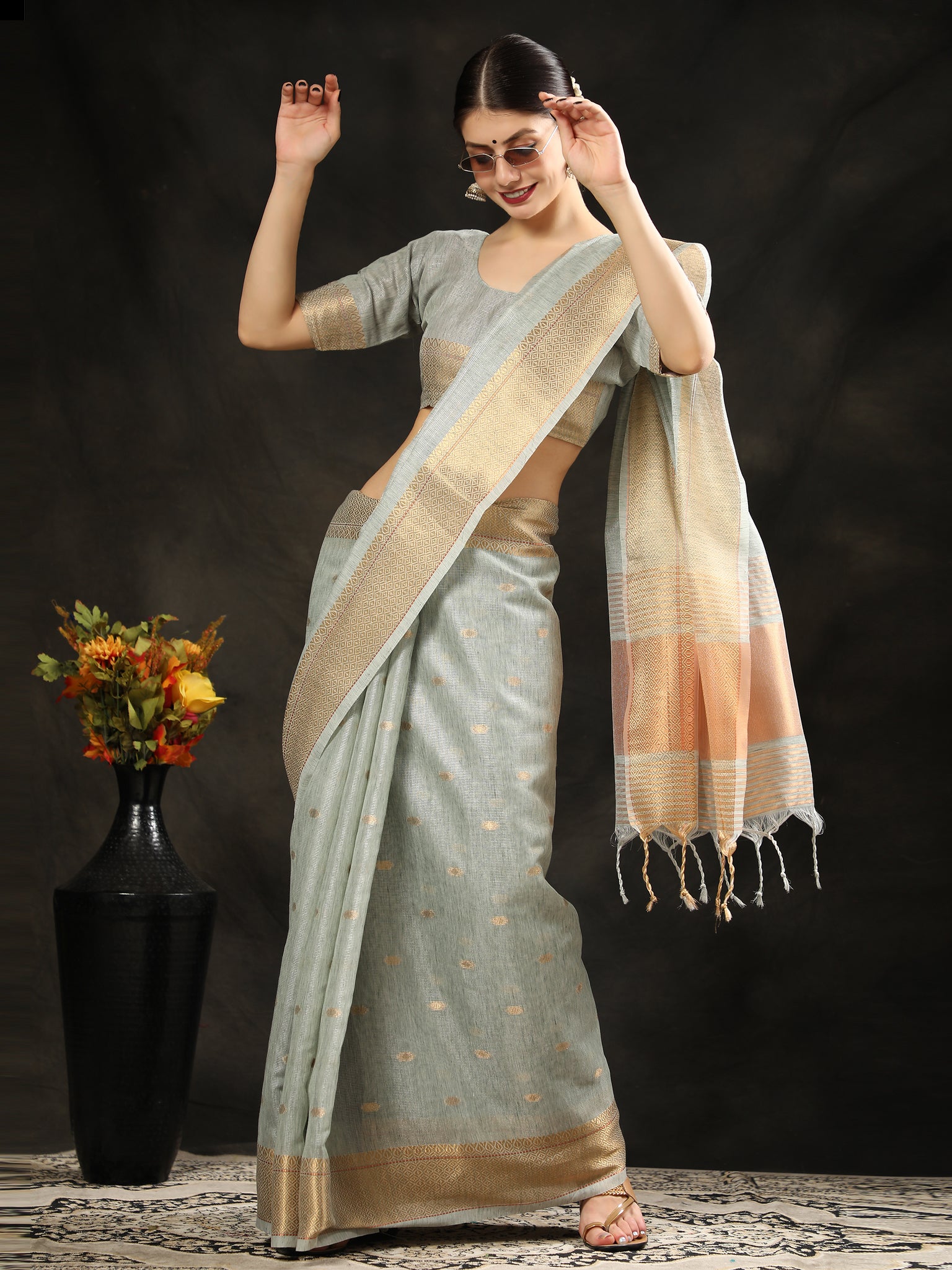 Pista Color Maheshwari Silk Saree -Namya Collection YF#22476