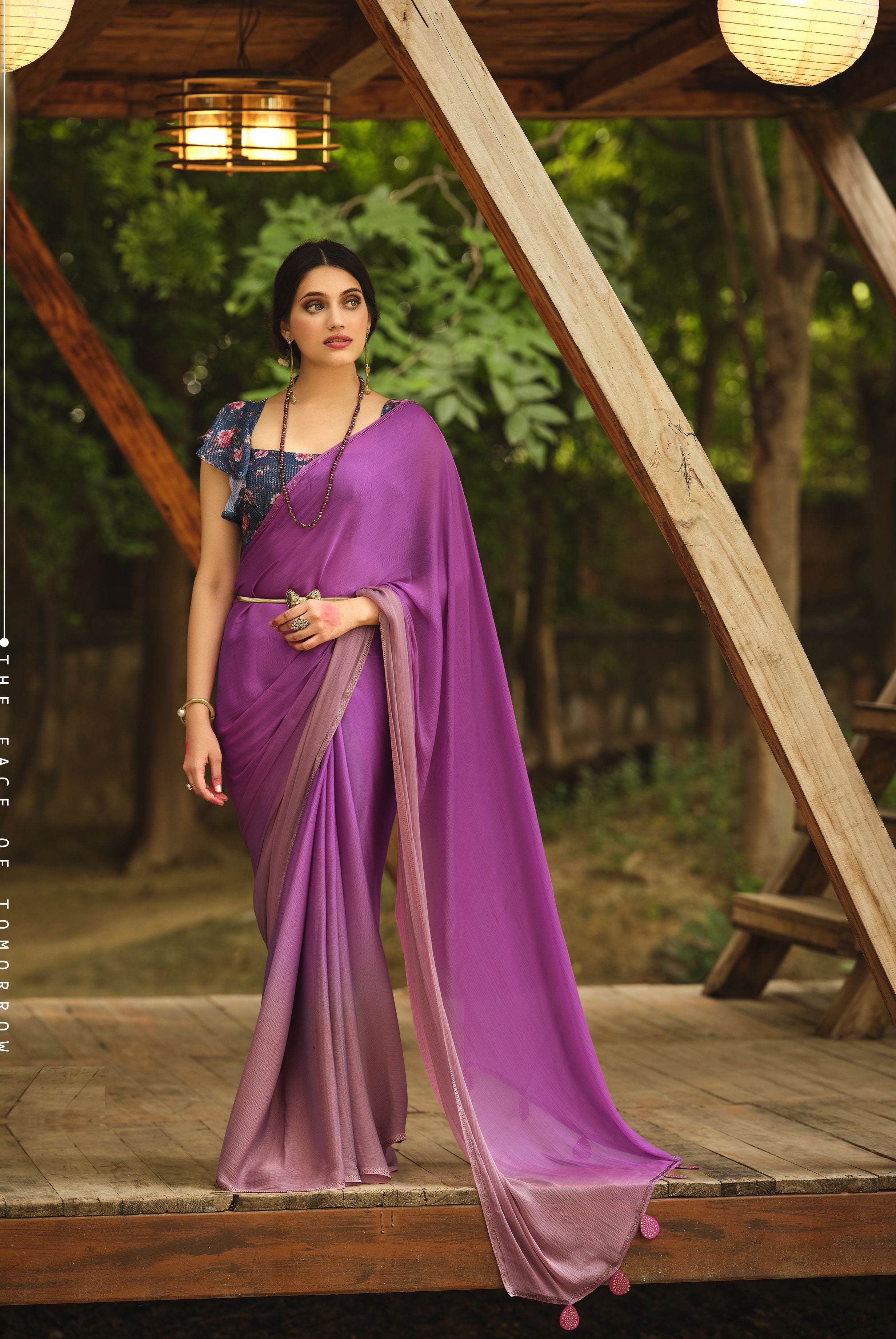 Tinted Pink Color Velvet chiffon material With fancy Saree -  Ellina  Collection YF#18905 - YellowFashion.in by Ozone Shield