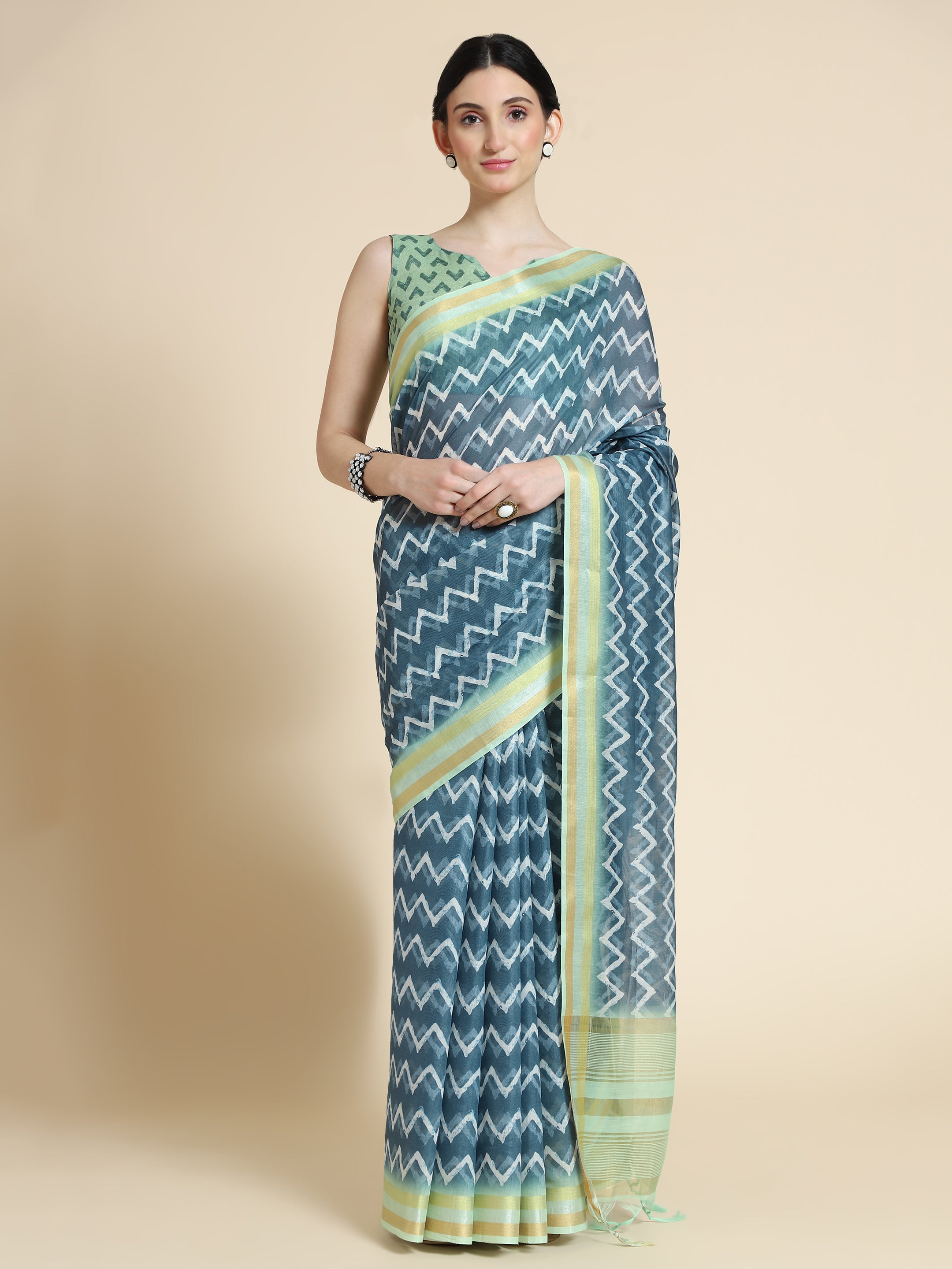 Blue Color Chanderi Cotton Saree - Parthvi Collection YF#23054