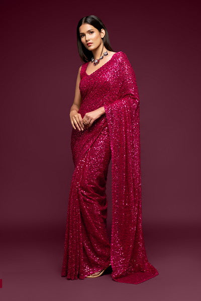 Pink Color Pure Georgette Sequin work Saree - Sakina  Collection YF#18726 - YellowFashion.in by Ozone Shield