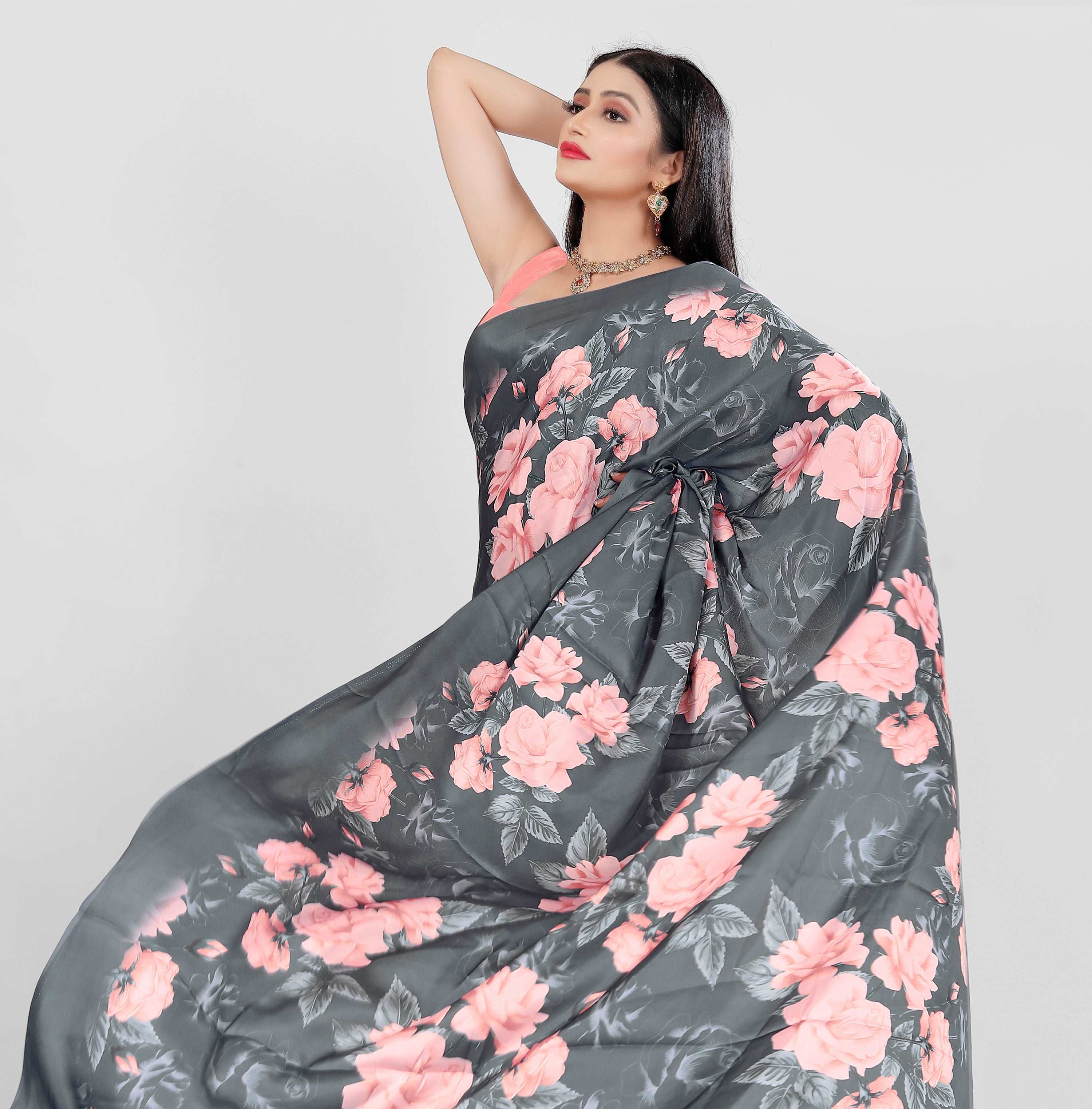 Black and Pink Color Japan Satin Saree -Adhyay  Collection YF#20177