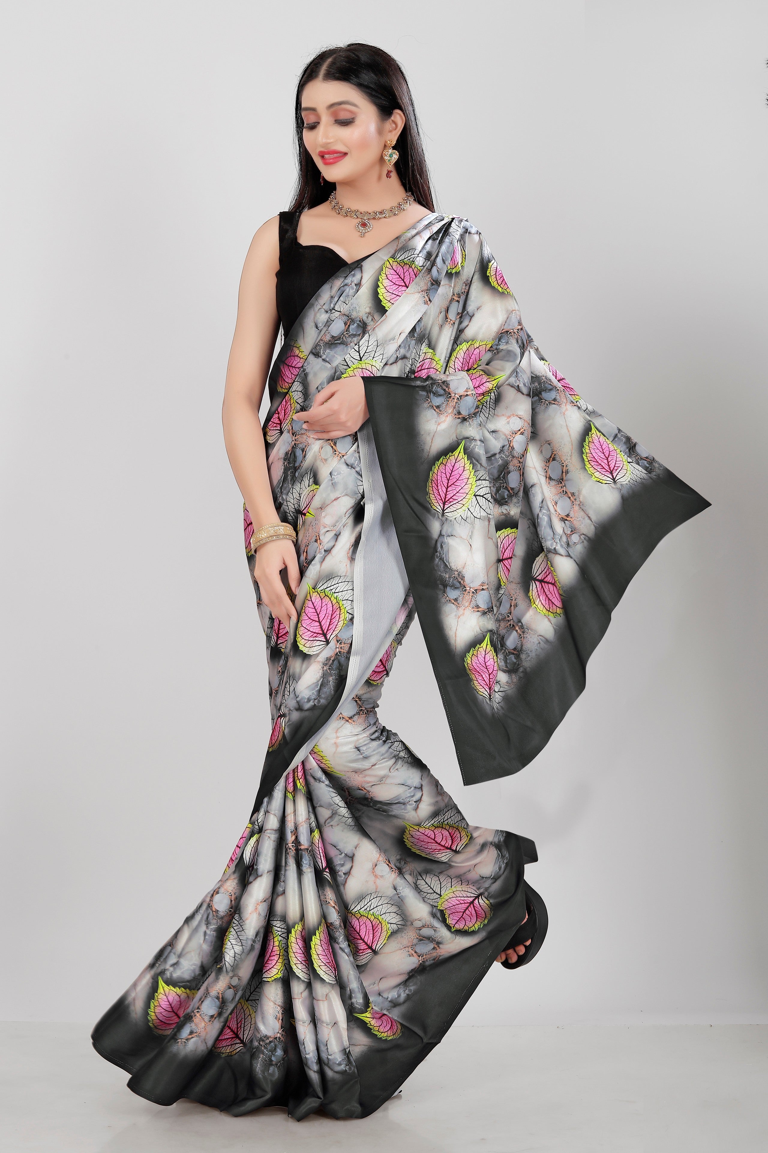 Grey and Black Color Japan Satin Saree -Adhyay  Collection YF#20179 - YellowFashion.in by Ozone Shield