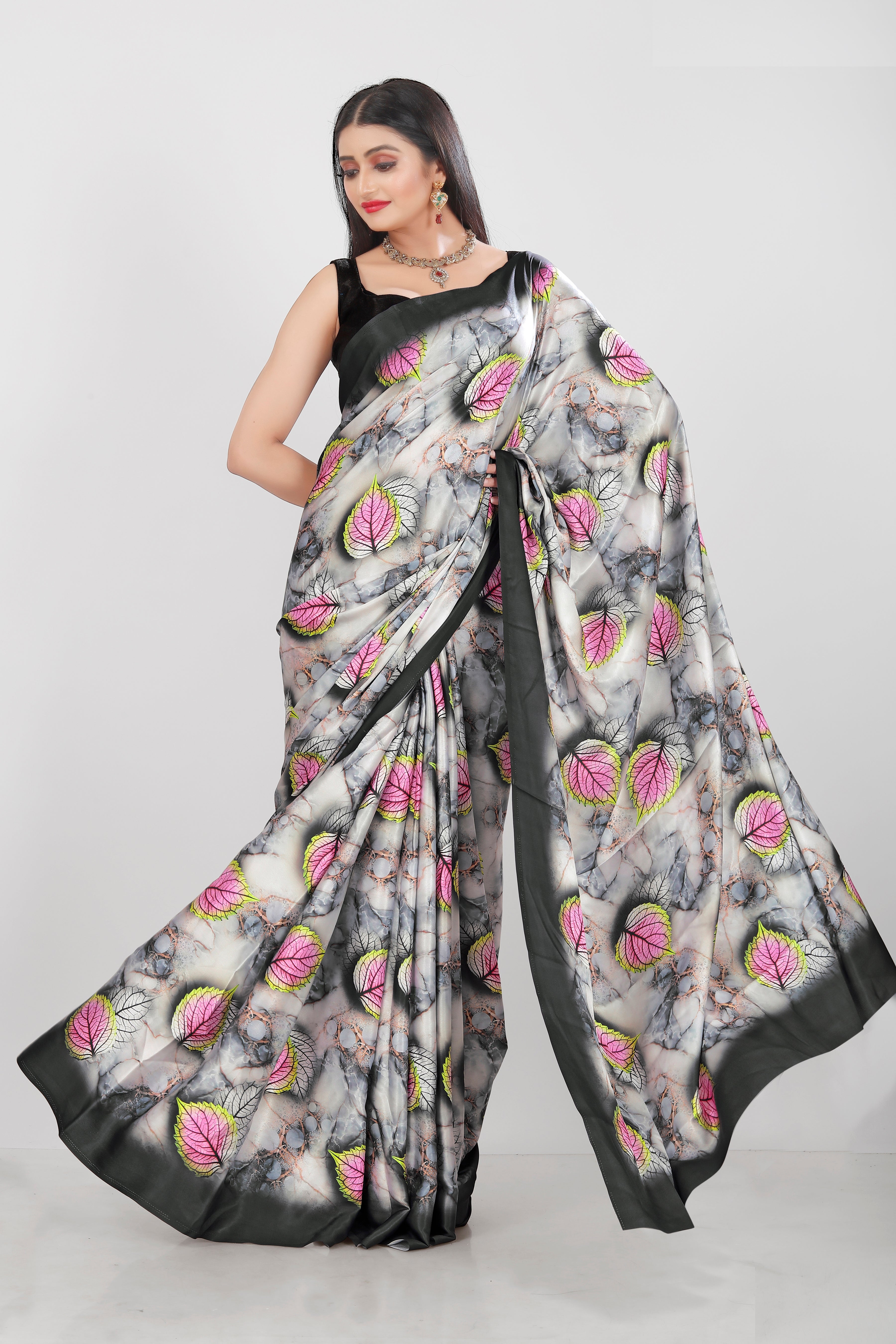 Grey and Black Color Japan Satin Saree -Adhyay  Collection YF#20179 - YellowFashion.in by Ozone Shield