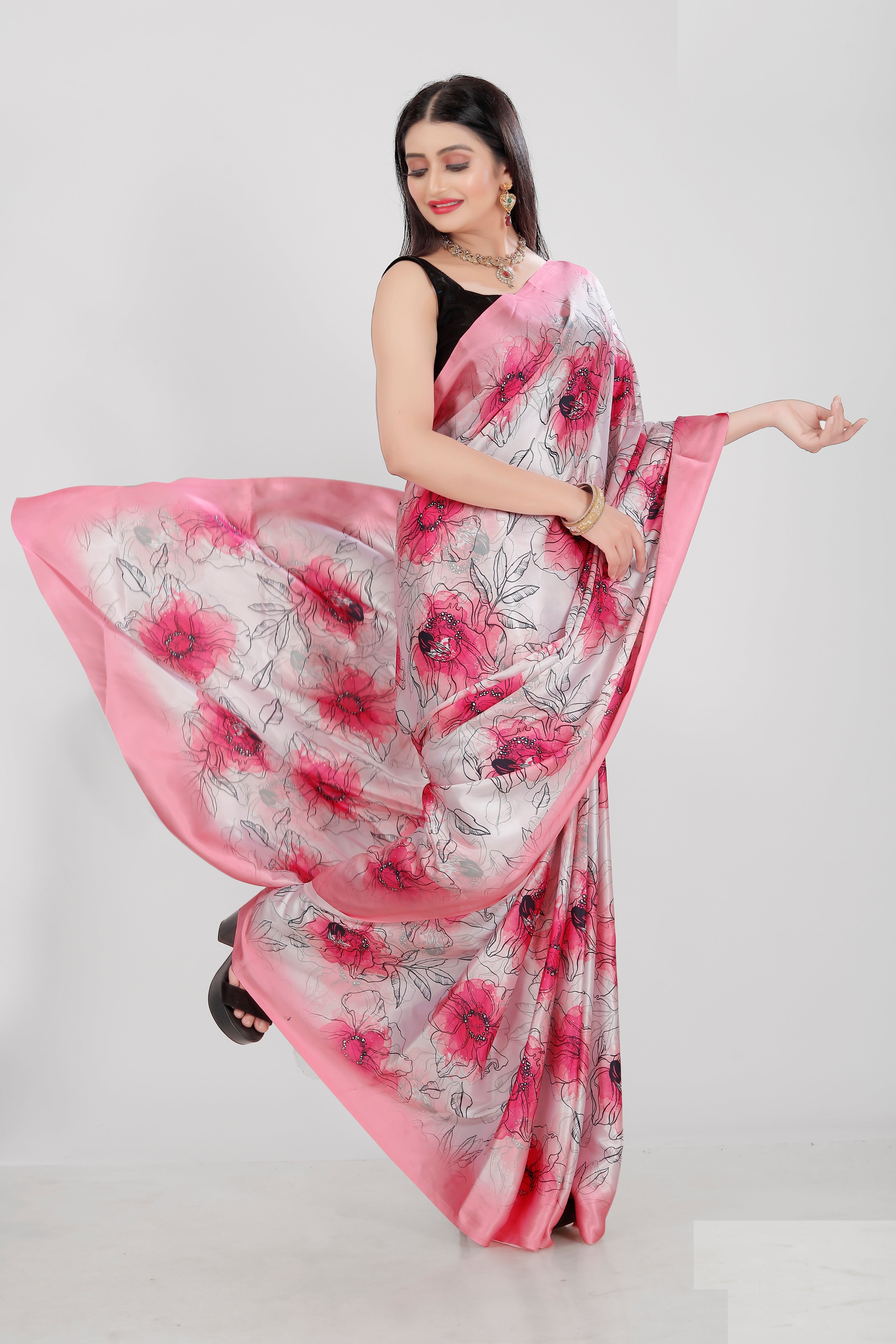 Off white and Pink Color Japan Satin Saree -Adhyay  Collection YF#20180 - YellowFashion.in by Ozone Shield