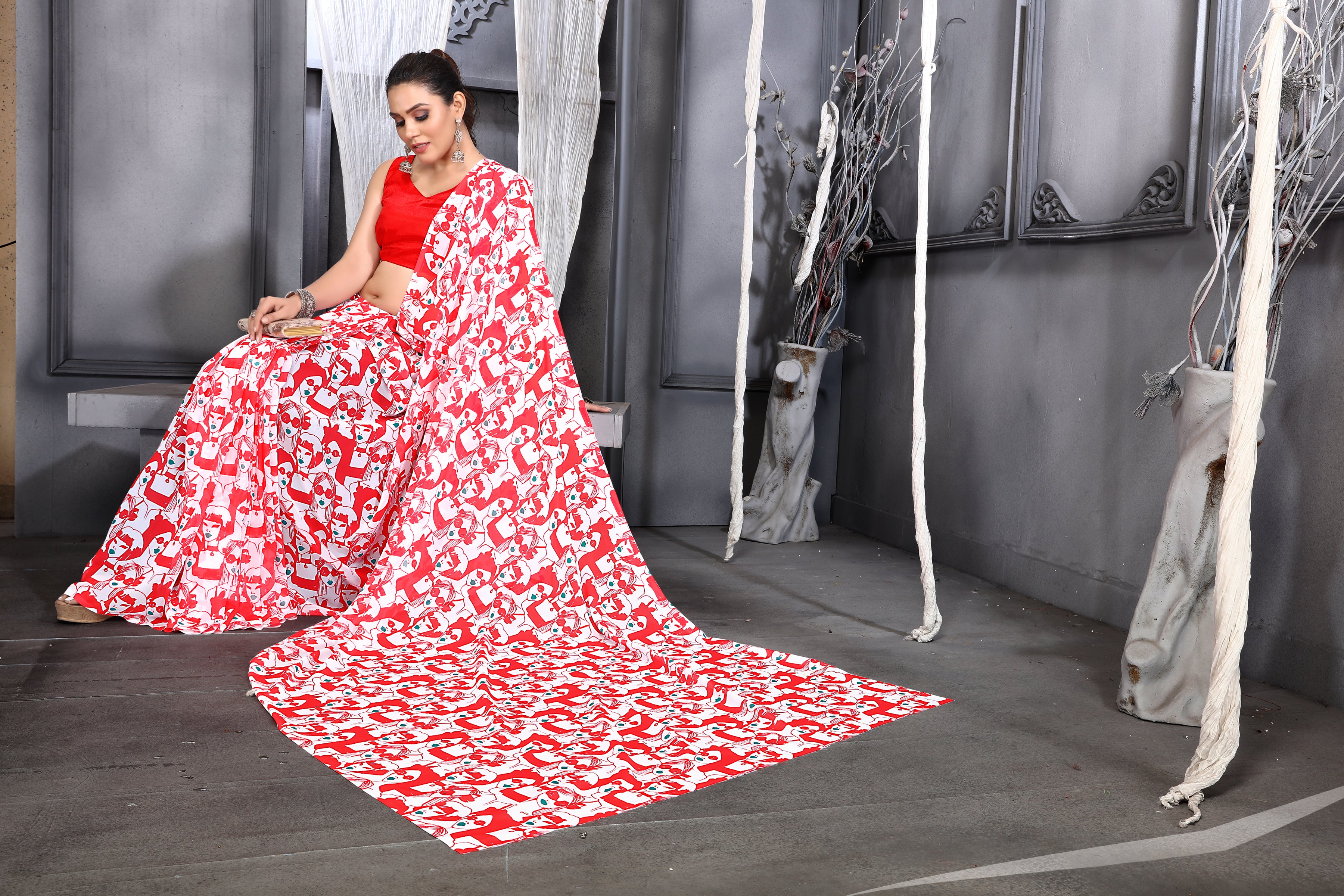 Red Color Georgette Saree  - Kreeva Collection YF#21314 - YellowFashion.in by Ozone Shield