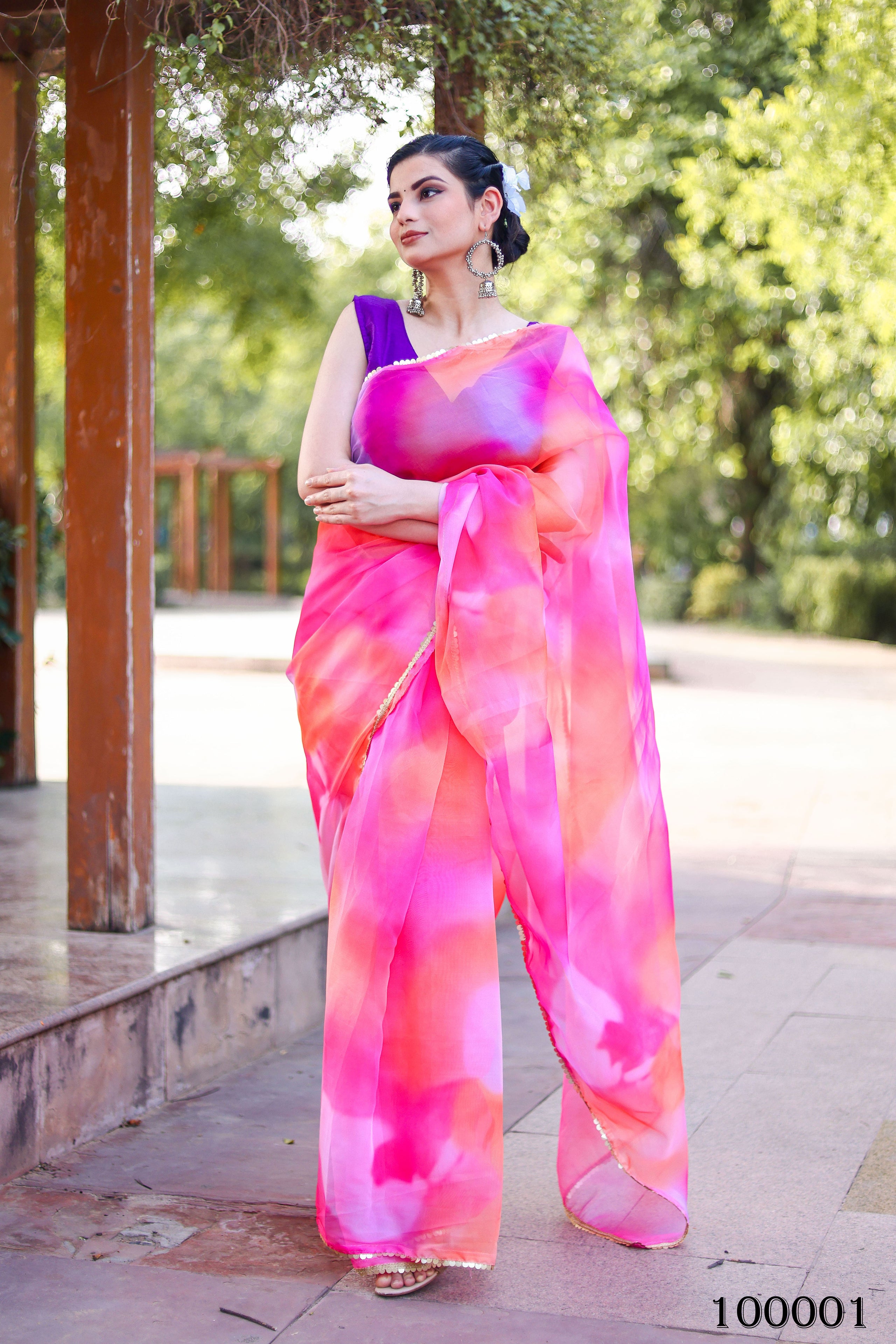 Pink and Purple Color Oraganza Saree  -Saima Collection YF#24132