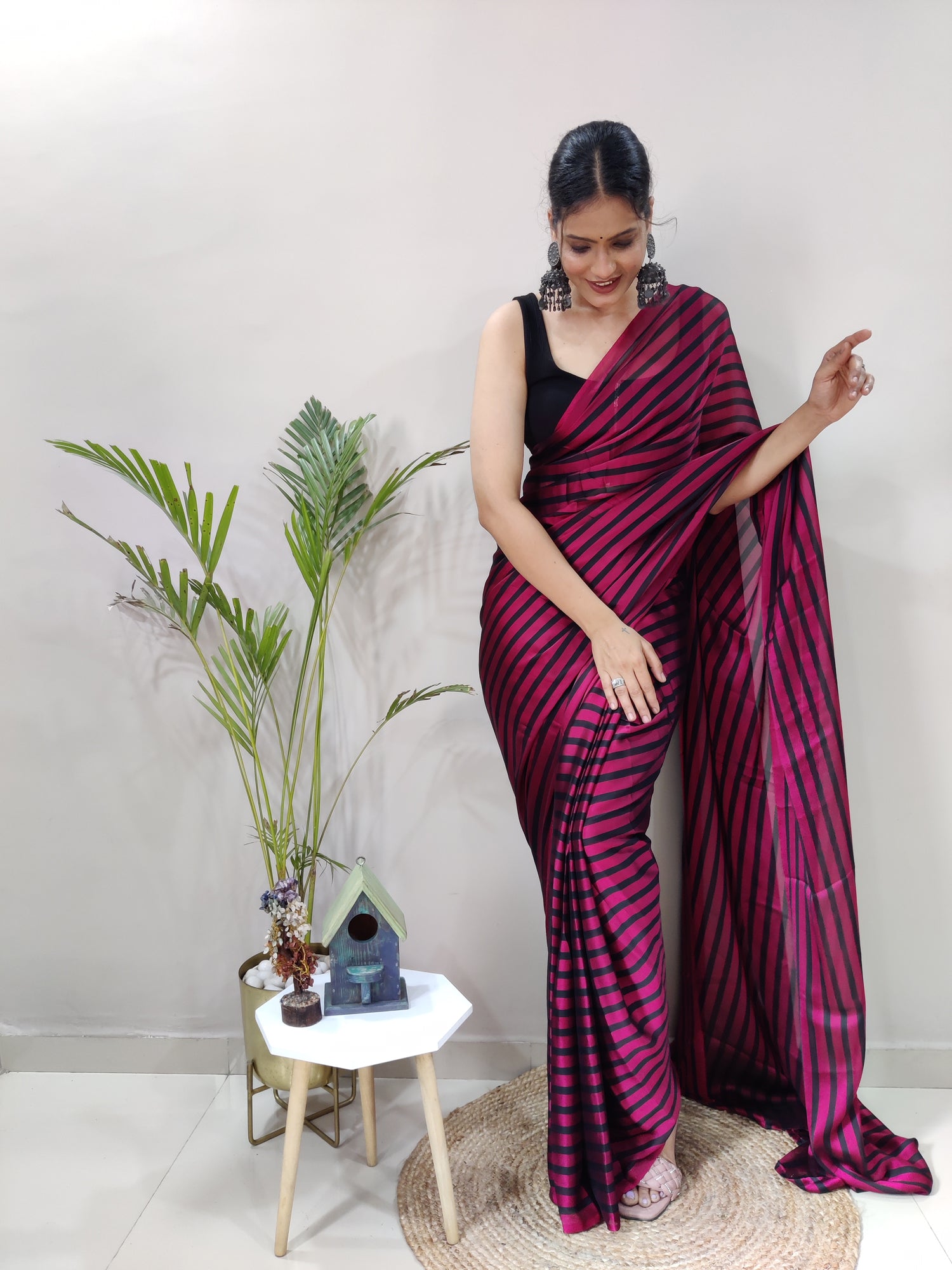 Pink and Black Color Rangoli Silk Ready to Wear Saree  - Rashya  Collection YF#23623