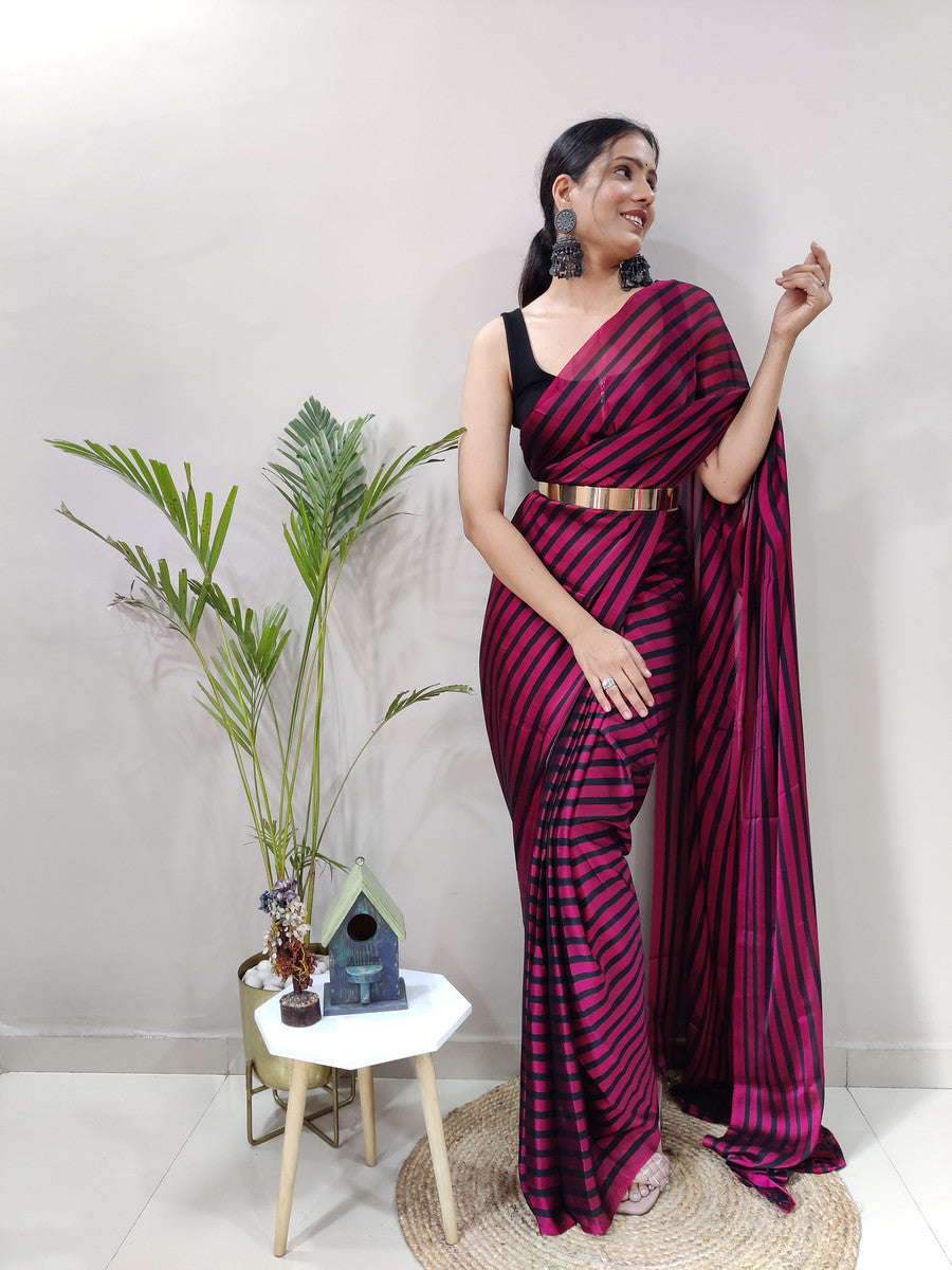 Pink and Black Color Rangoli Silk Ready to Wear Saree  - Rashya  Collection YF#23623