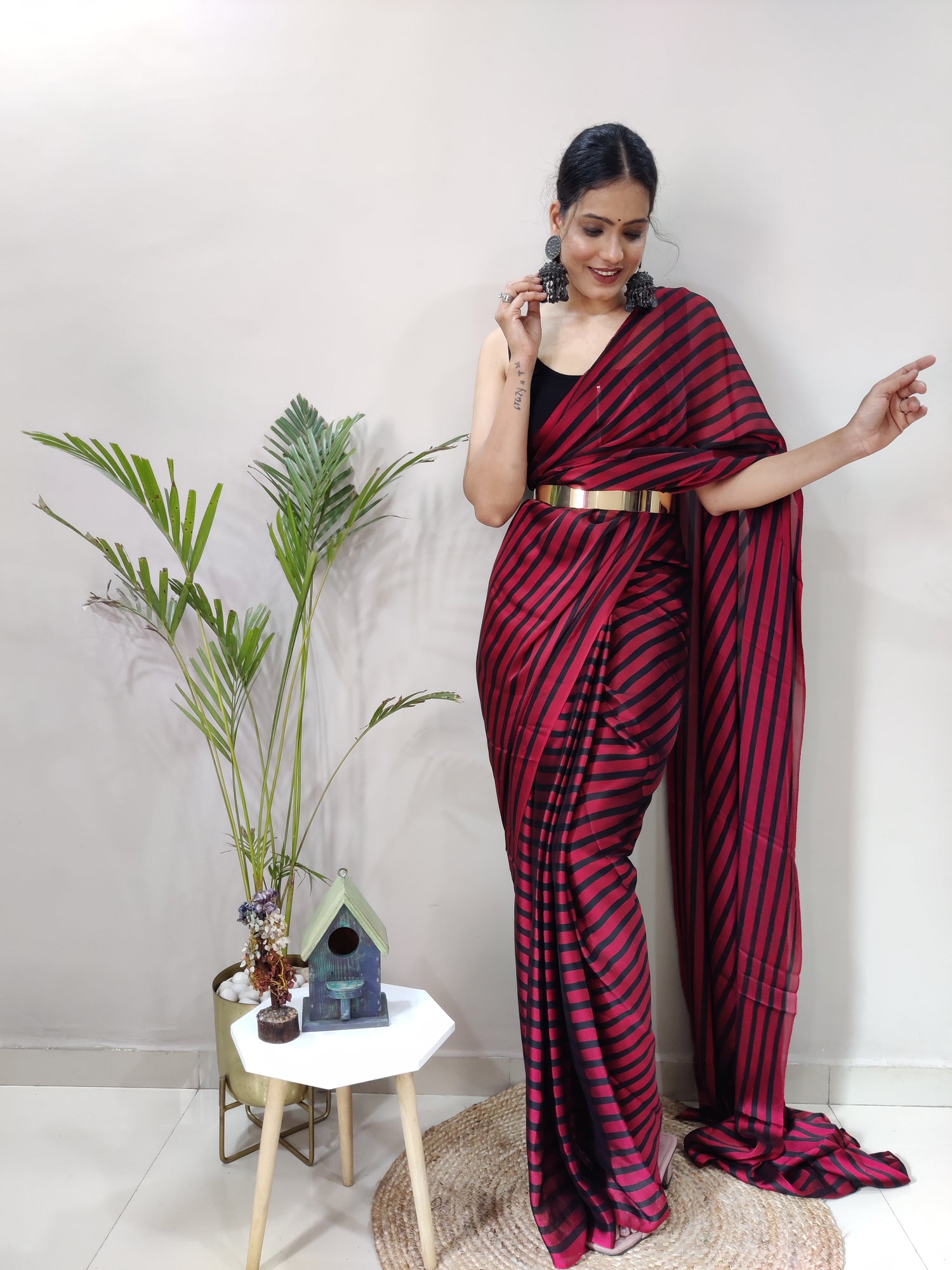 Red and Black Color Rangoli Silk Ready to Wear Saree  - Rashya  Collection YF#23624
