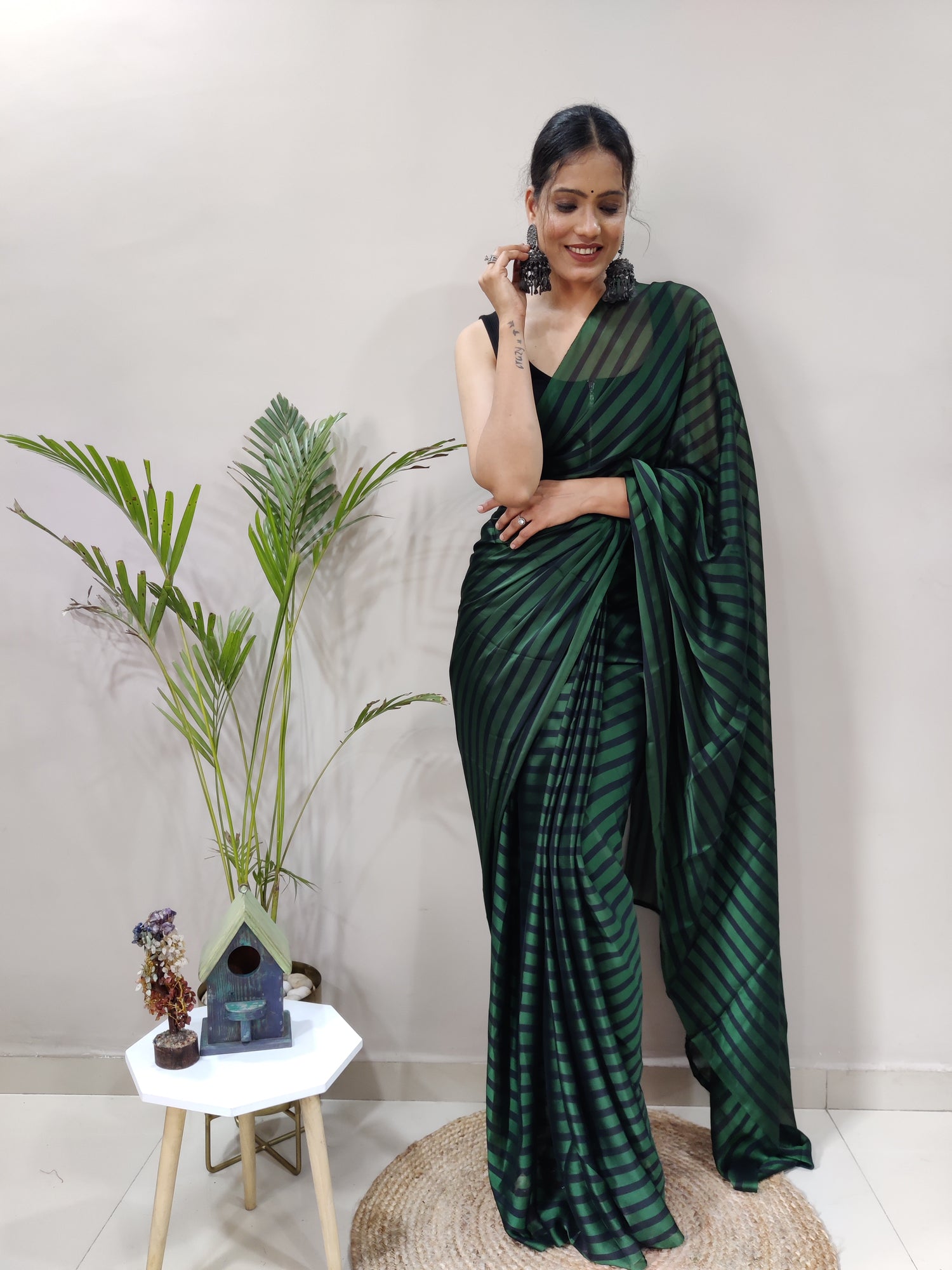 Bottle Green and Black Color Rangoli Silk Ready to Wear Saree  - Rashya  Collection YF#23626