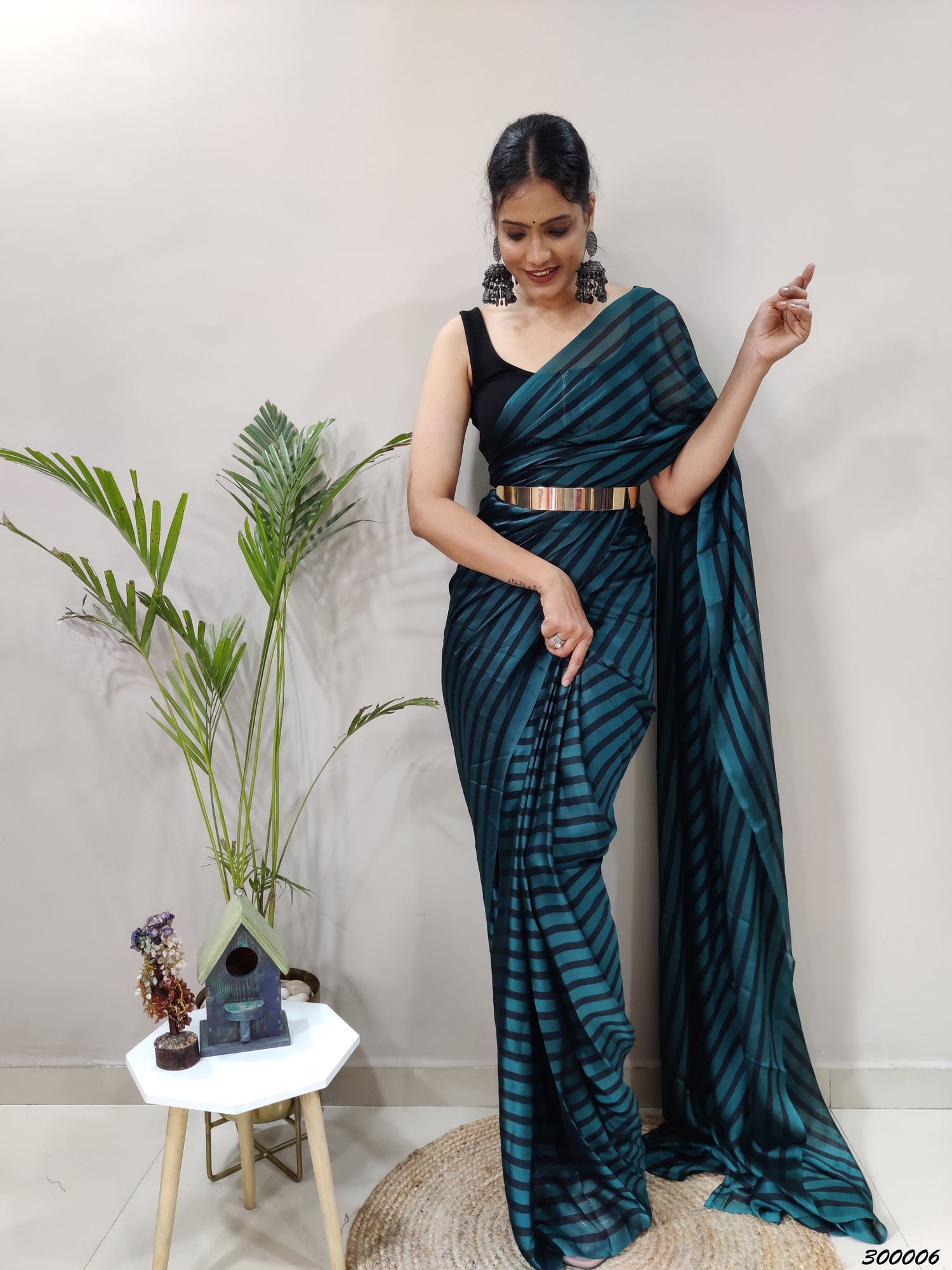 Teal Blue and Black Color Rangoli Silk Ready to Wear Saree  - Rashya  Collection YF#23627