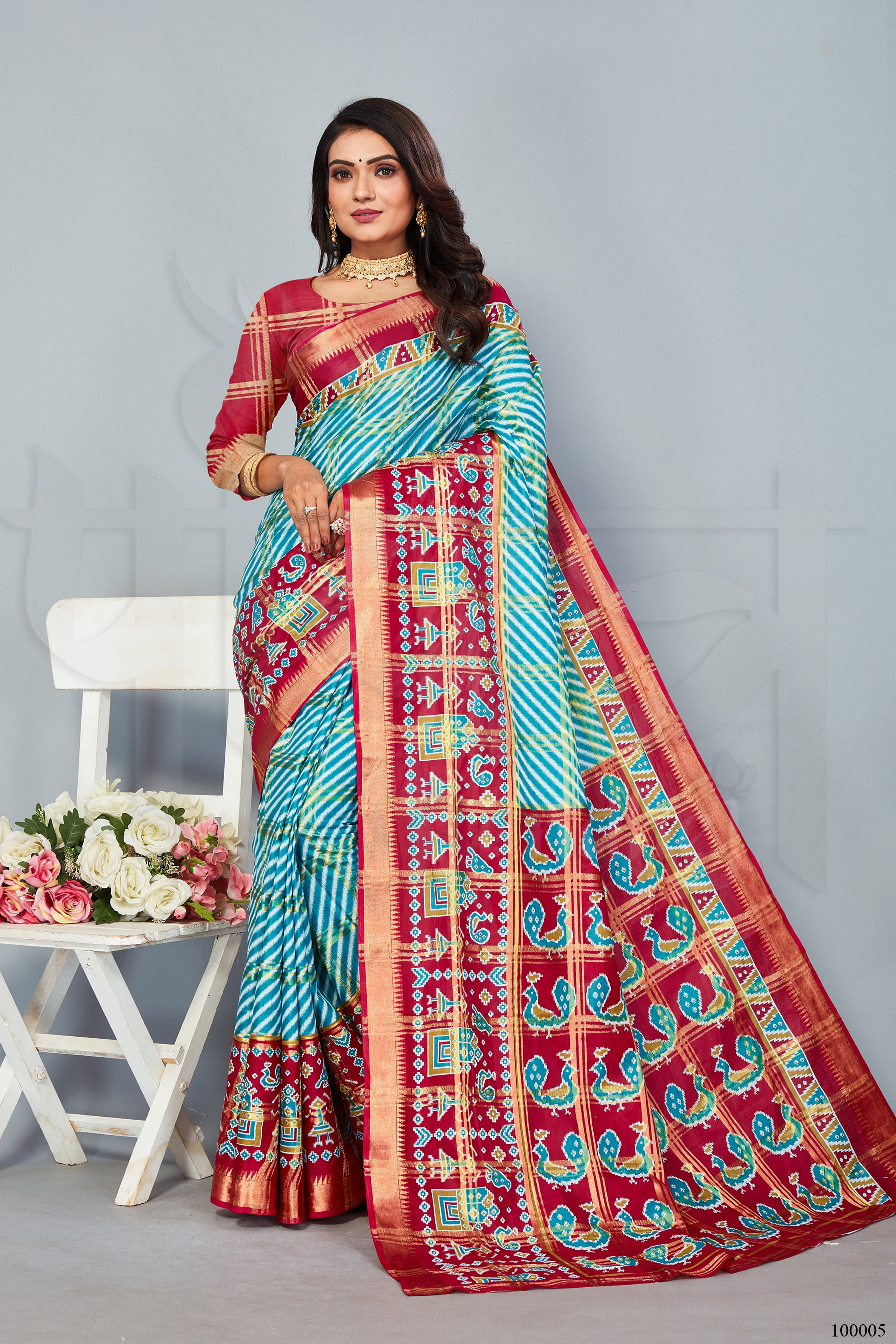 Blue and Red Color Zari Weaving Cotton Saree  - Jevin Collection YF#21988 - YellowFashion.in