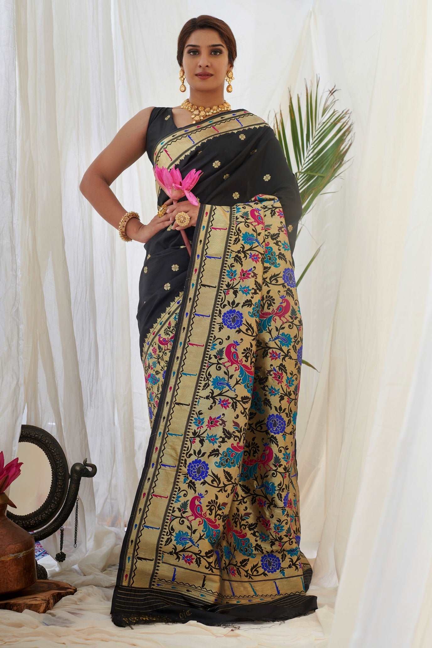 Black Color Paithani Silk Sarees -  Virha  Collection  YF#18261