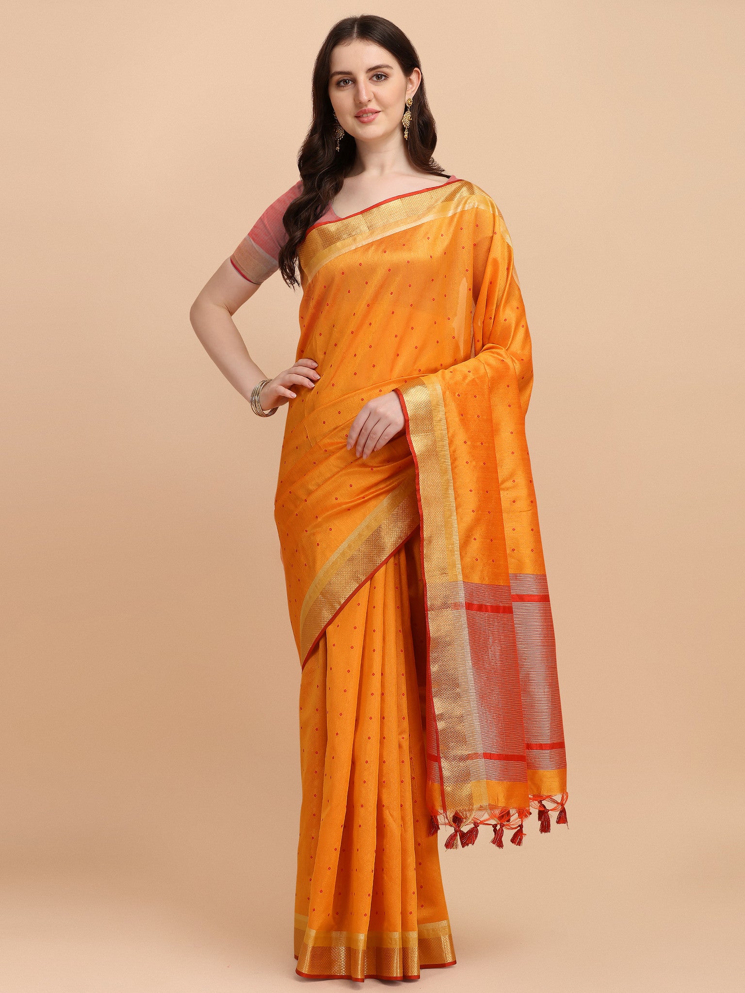 Orange Color Tussar Silk Saree  -  Maheera  Collection YF#23082