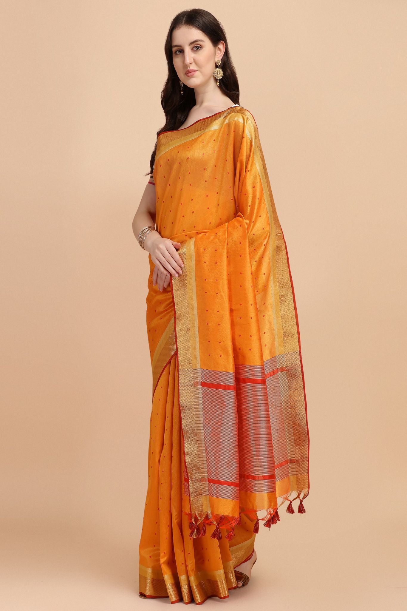 Orange Color Tussar Silk Saree  -  Maheera  Collection YF#23082