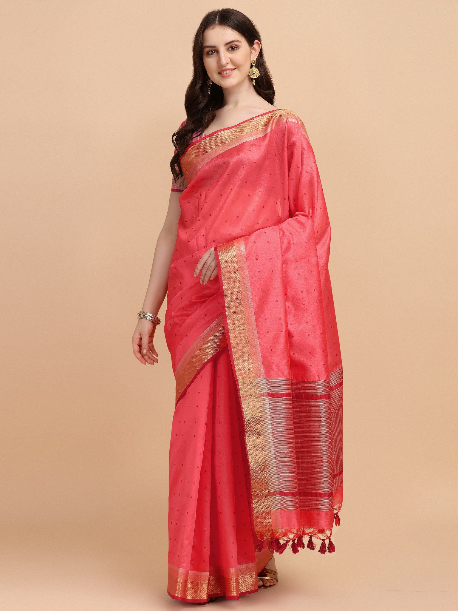 Pink Color Tussar Silk Saree  -  Maheera  Collection YF#23083