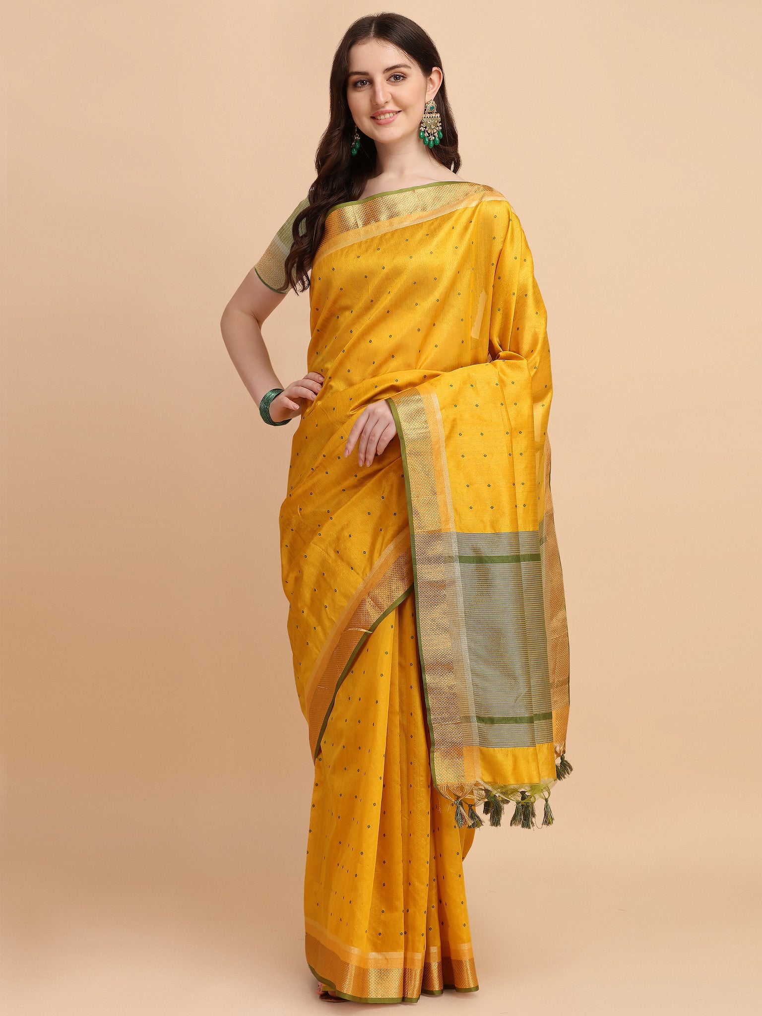 Yellow Color Tussar Silk Saree  -  Maheera  Collection YF#23084