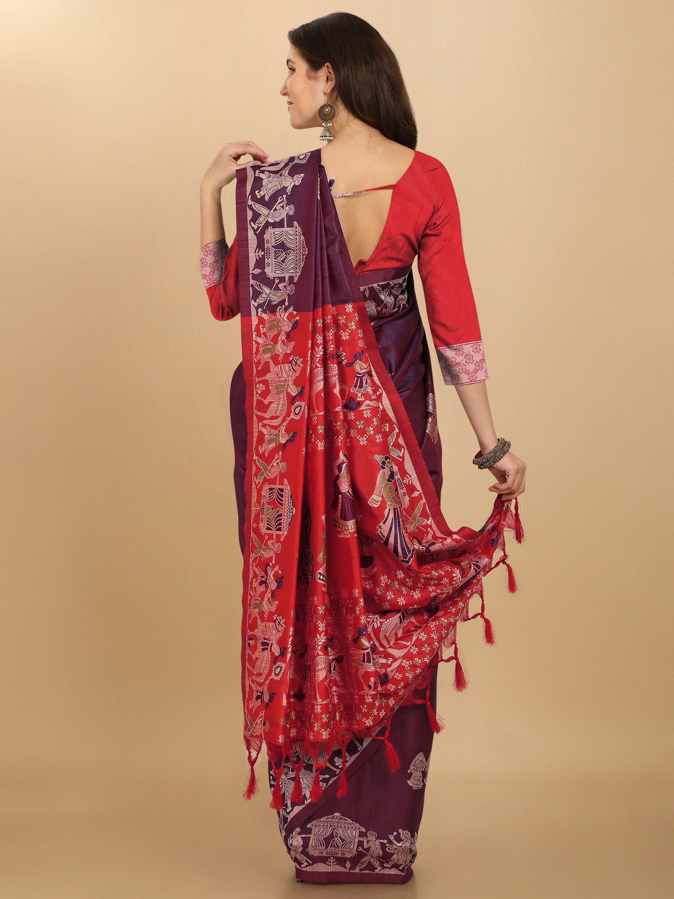 Wine Color Raw Silk Saree -Shivika Collection YF#23043