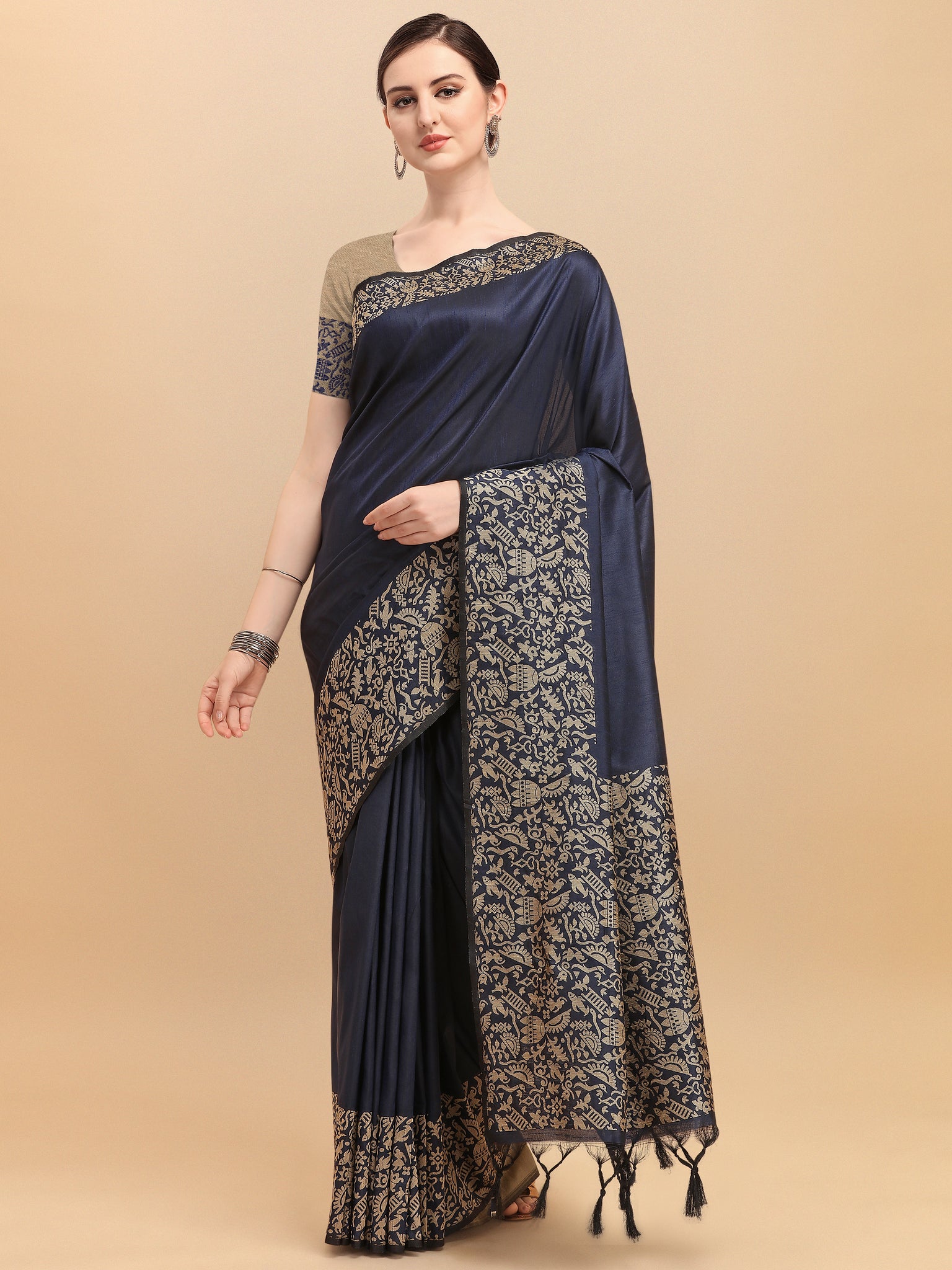 Navy Blue Color Banglori Raw Silk Saree  - Nayana Collection YF#23087