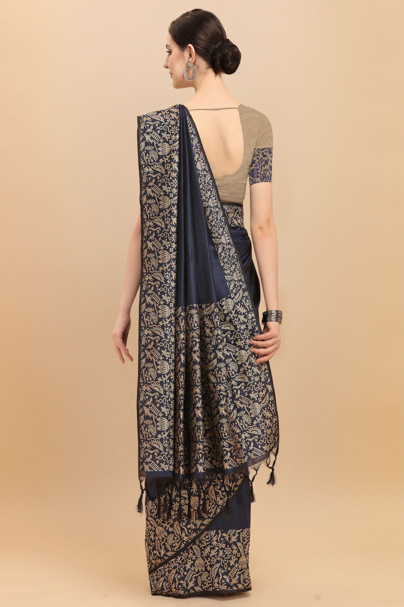 Navy Blue Color Banglori Raw Silk Saree  - Nayana Collection YF#23087