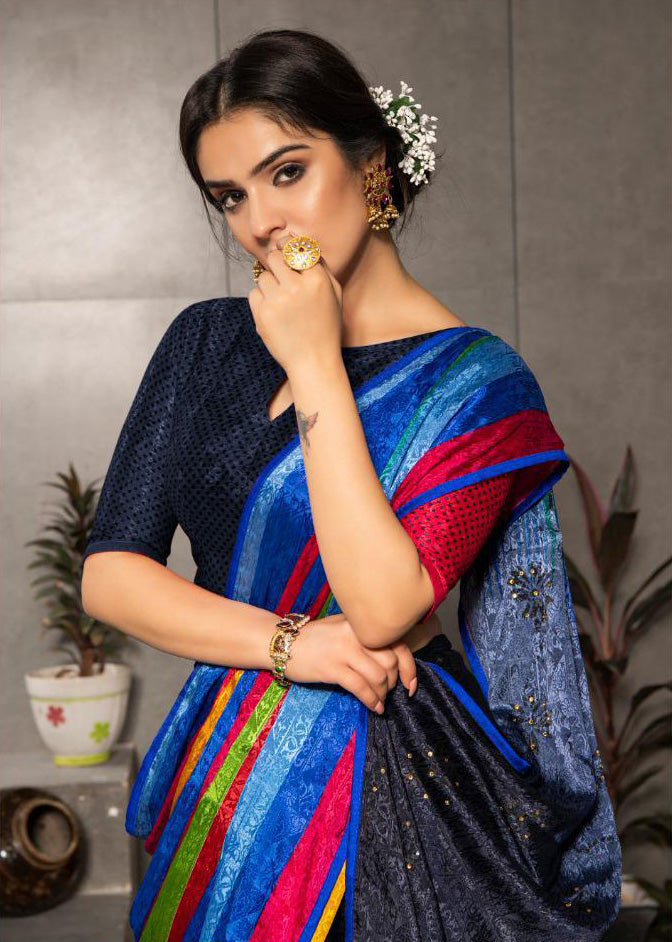 Multi Color  Jacquard Crepe Party Wear saree - Ashvik Collection YF#10045 - YellowFashion.in by Ozone Shield