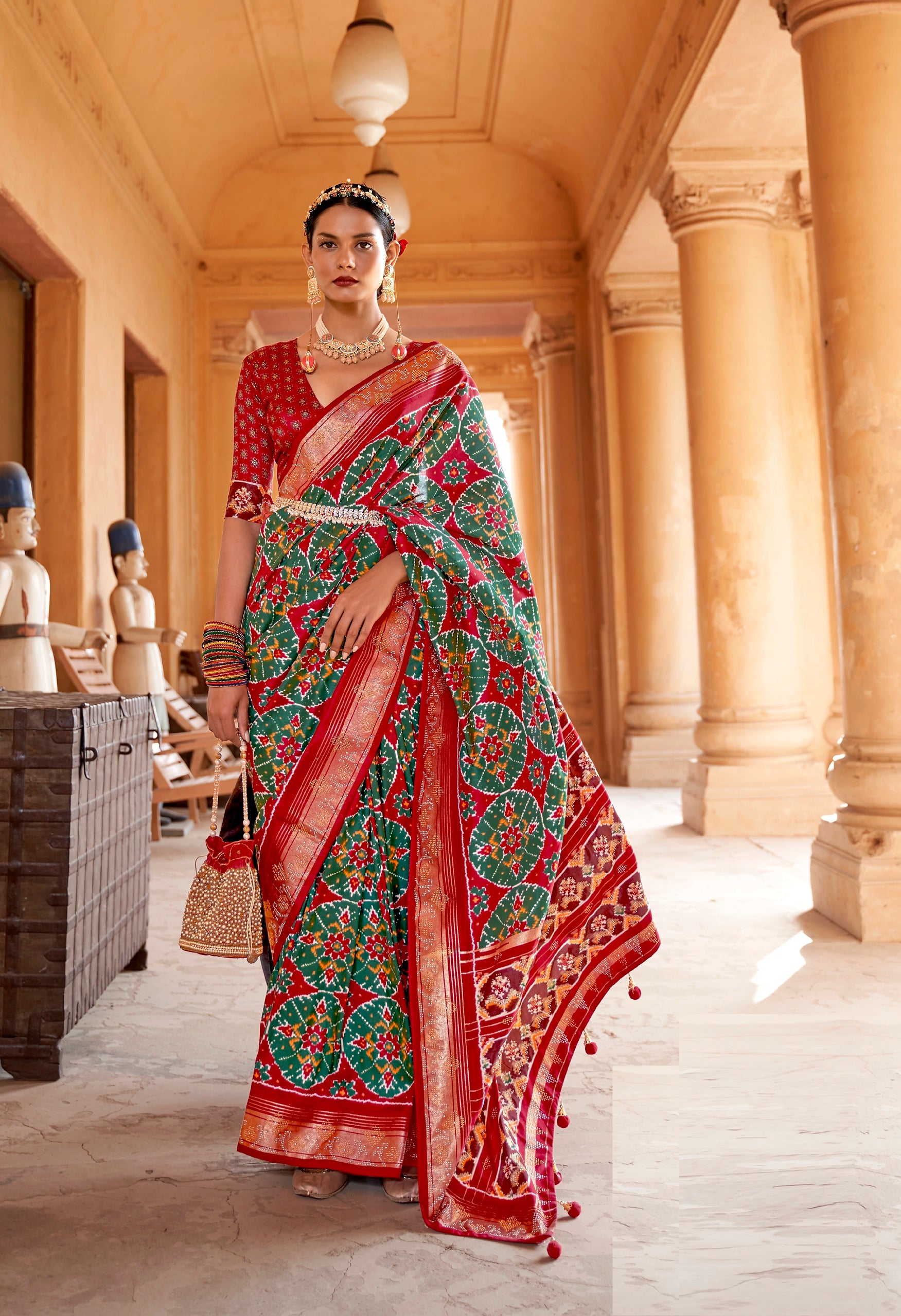 Green and Red Color Patola  Silk Saree -Saptshri  Collection YF#24226