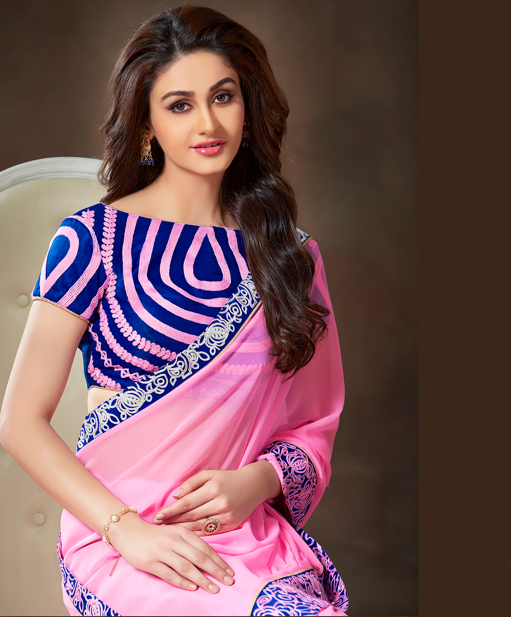 Pink Georgette Saree with Blue Border