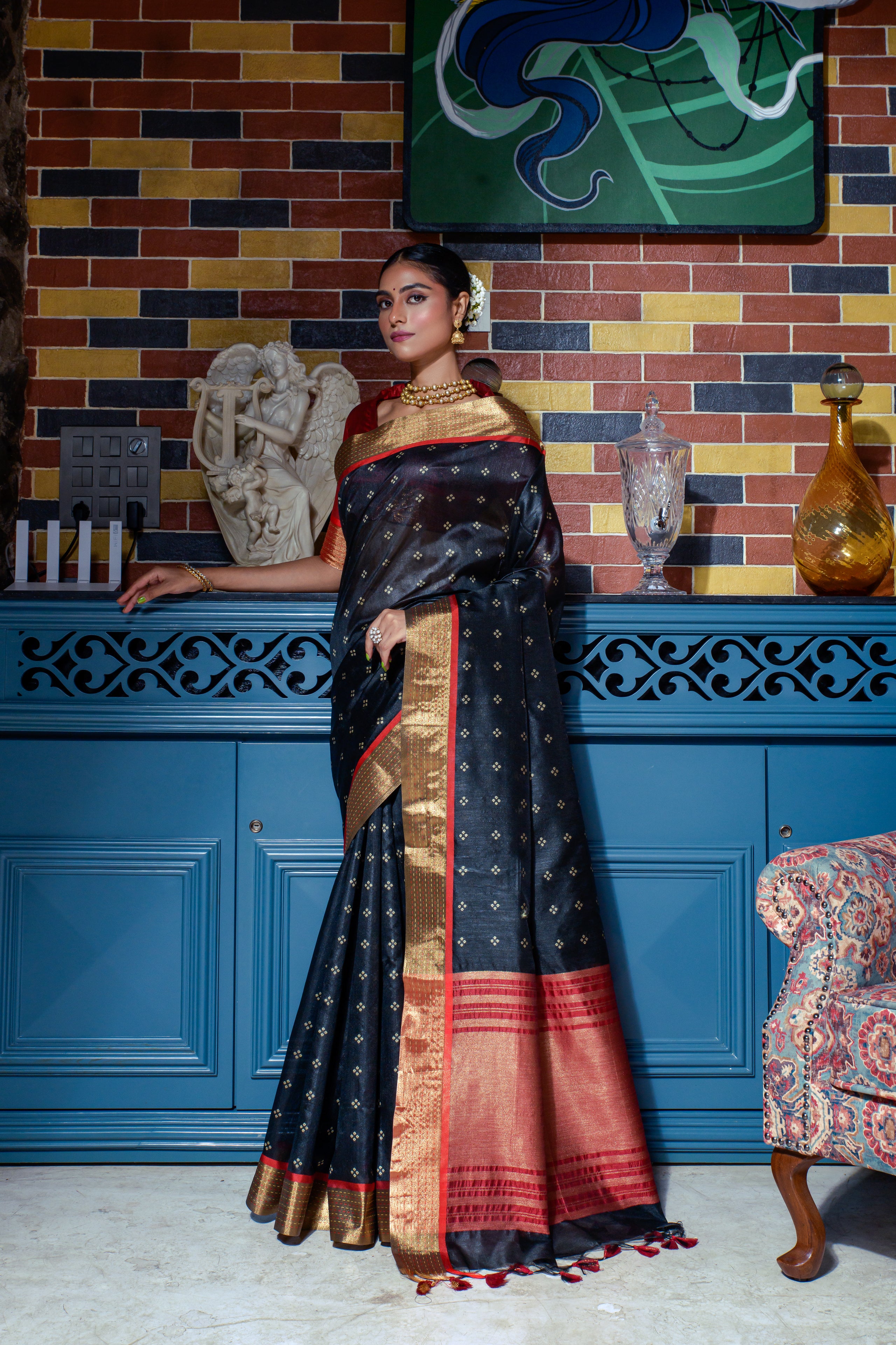Black Color Paithani Silk Saree - Farrah Collection YF#22740