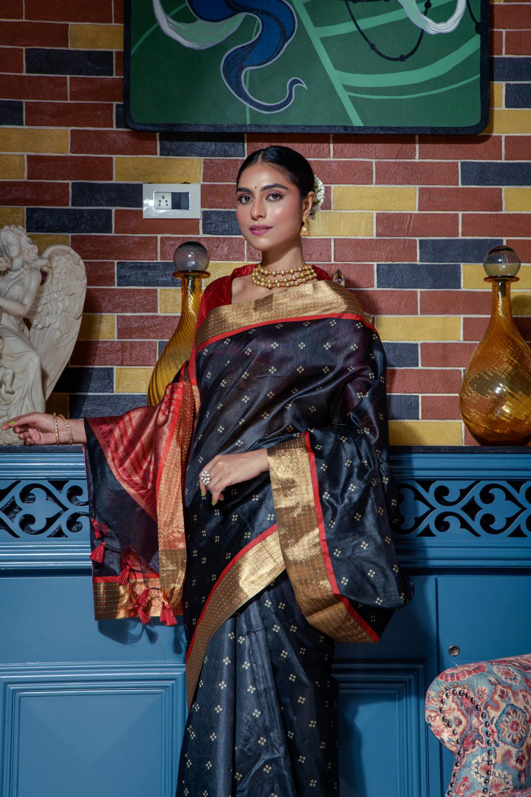 Black Color Paithani Silk Saree - Farrah Collection YF#22740